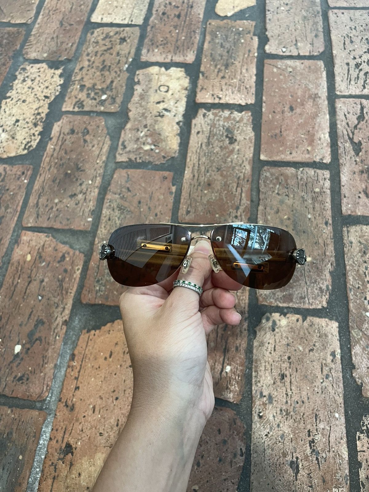 Chrome Hearts CHROME HEARTS Brown Lens White Leather Sunglasses Size ONE SIZE - 6 Thumbnail