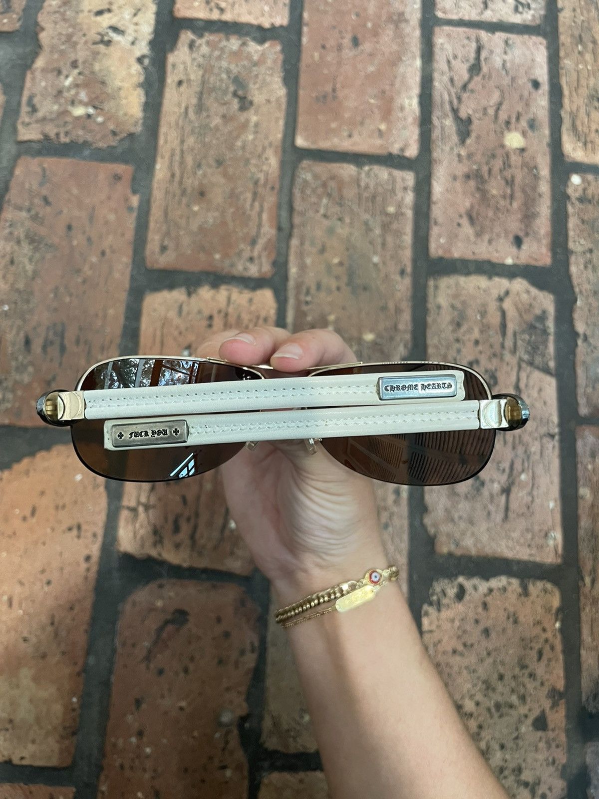 Chrome Hearts CHROME HEARTS Brown Lens White Leather Sunglasses Size ONE SIZE - 2 Thumbnail