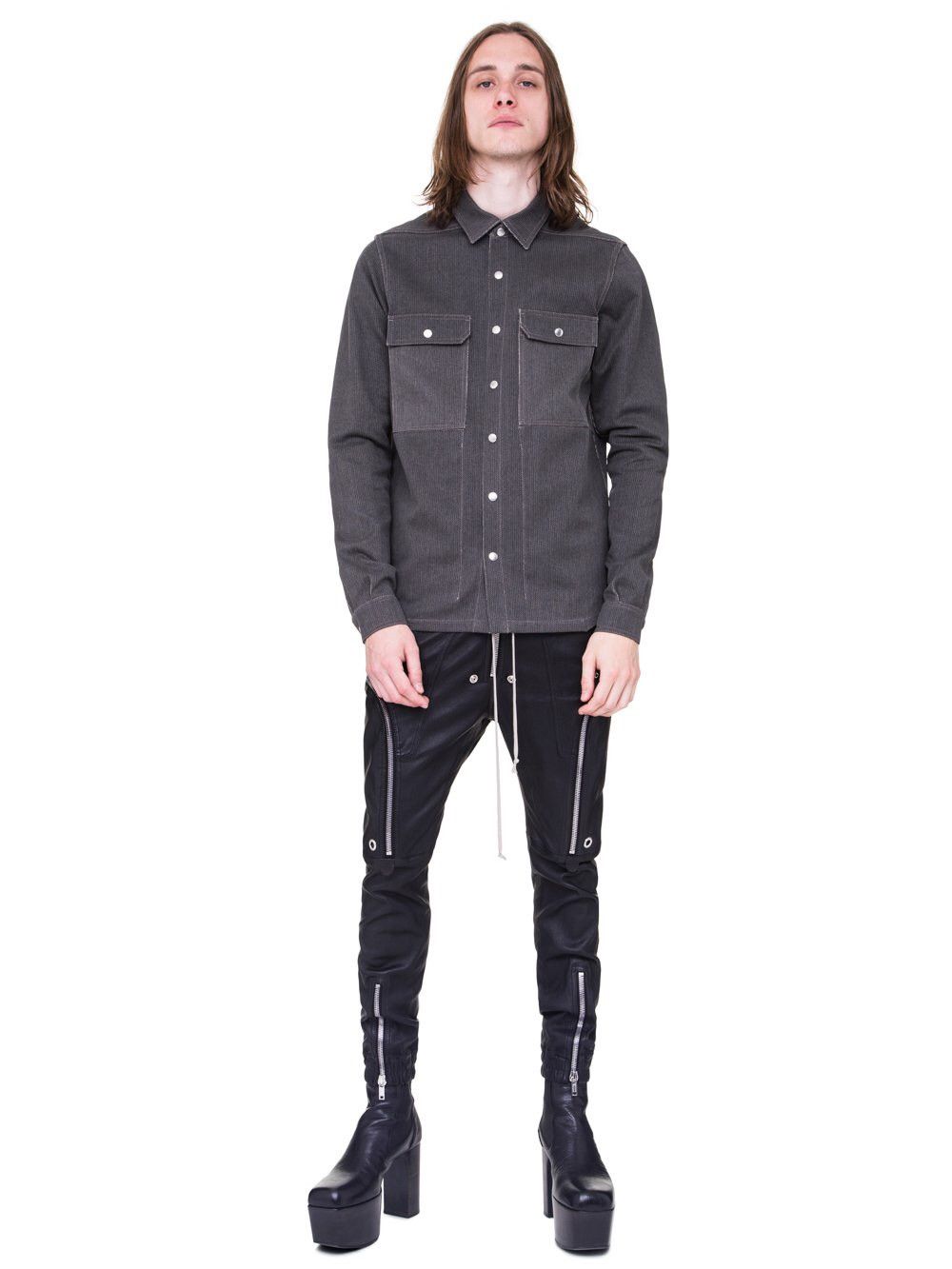 Rick Owens sz50 TECUATL Linen Grey Shirt Worker Thick Cotton Jacket Size US M / EU 48-50 / 2 - 8 Thumbnail