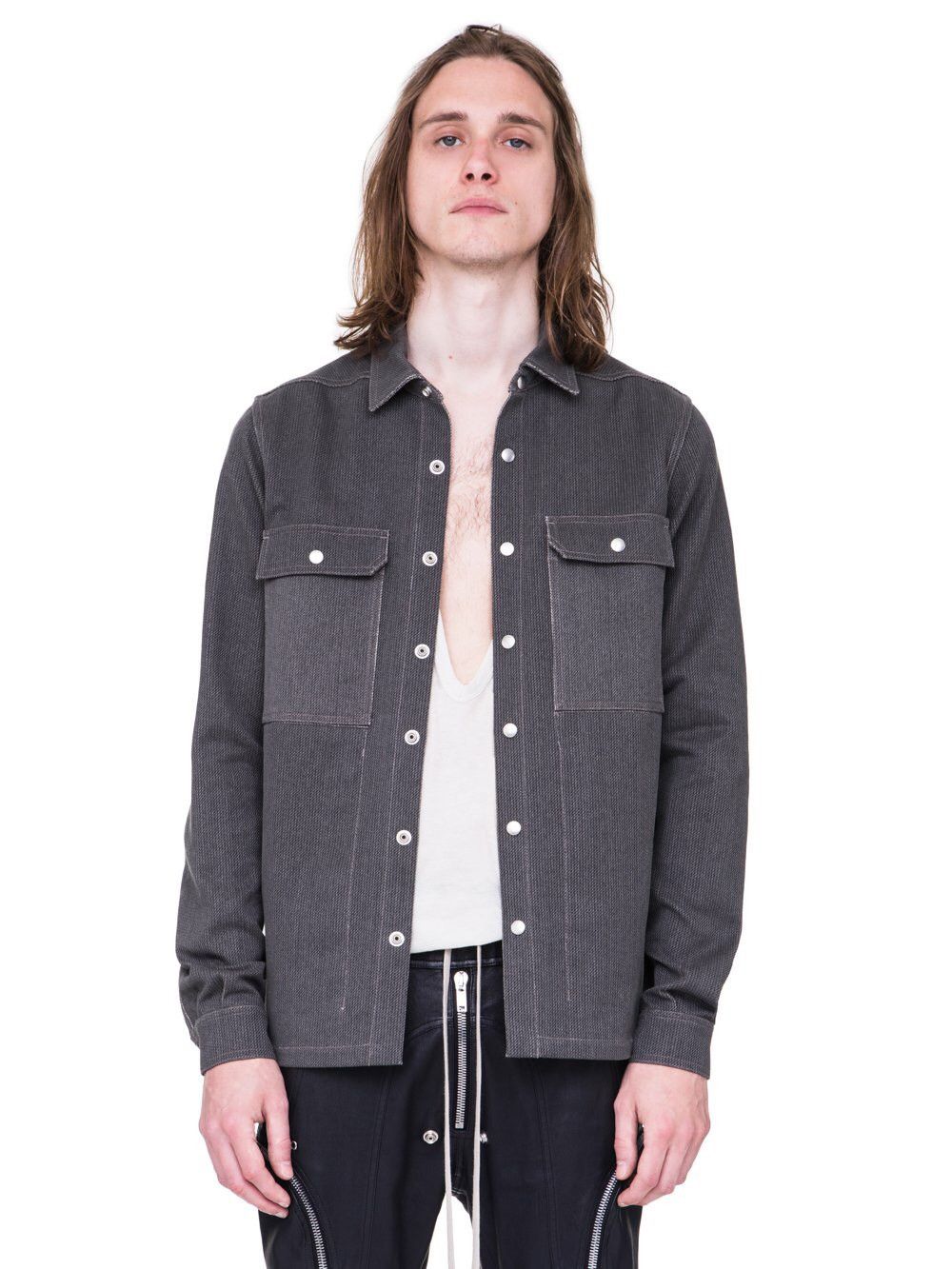 Rick Owens sz50 TECUATL Linen Grey Shirt Worker Thick Cotton Jacket Size US M / EU 48-50 / 2 - 1 Thumbnail