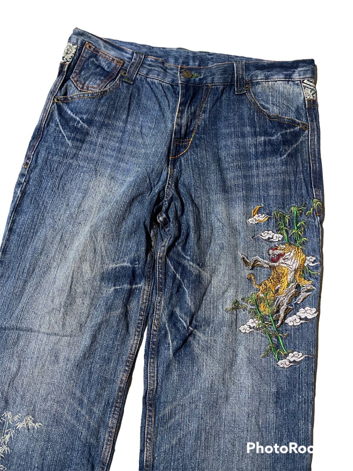 Japanese Brand 💥Japanese Villast Sukajan Tiger Blue Denim Size US 34 / EU 50 - 2 Thumbnail