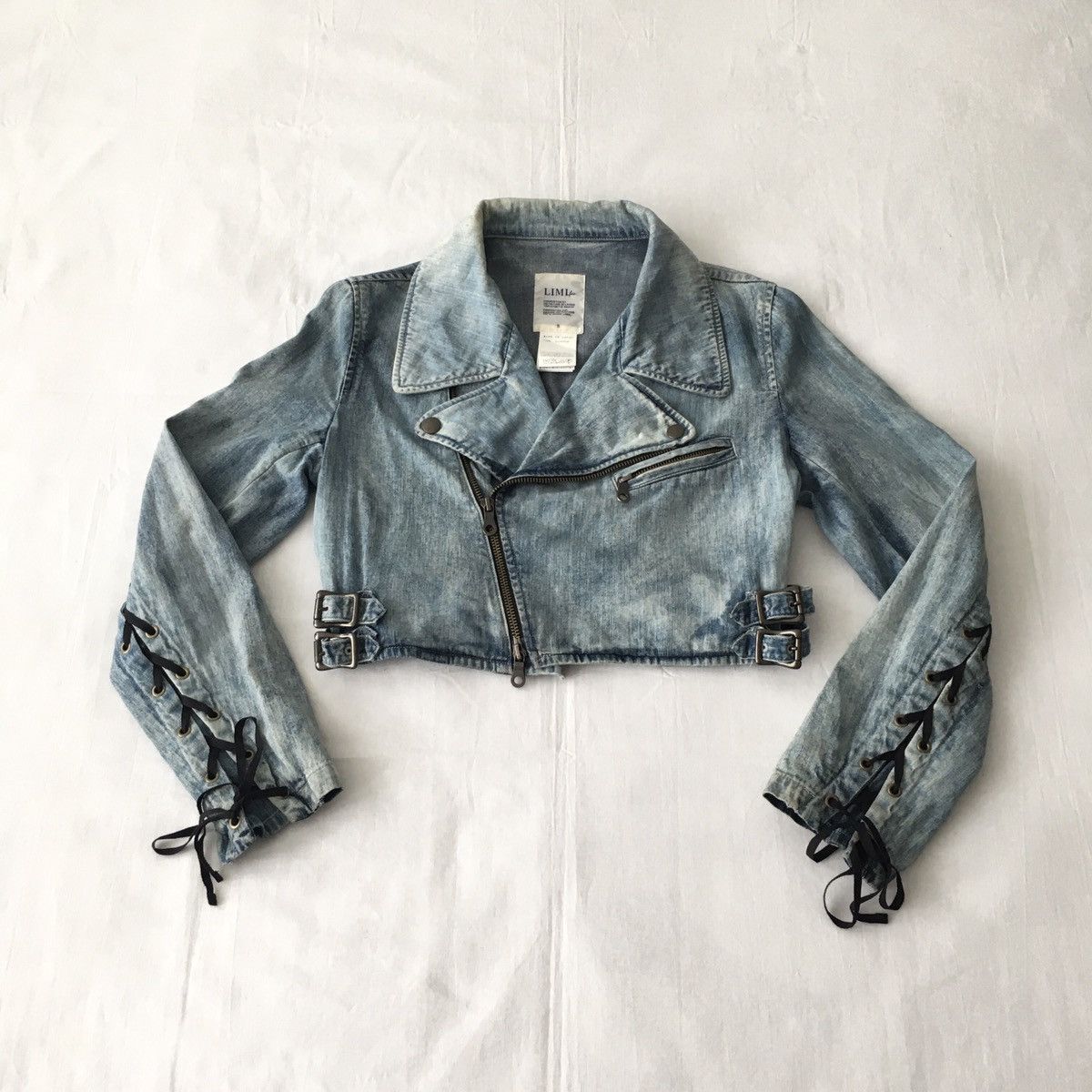 Limi Feu Double Collar Washed Cropped Denim Jacket
