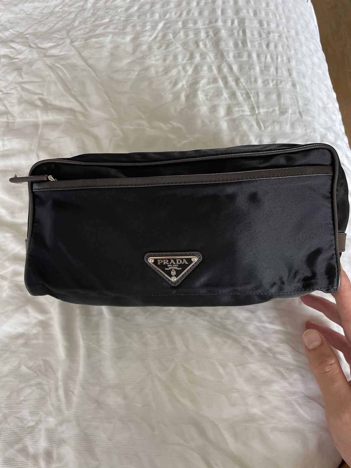 Prada black Toiletry amenity bag with ebony Saffiano trim