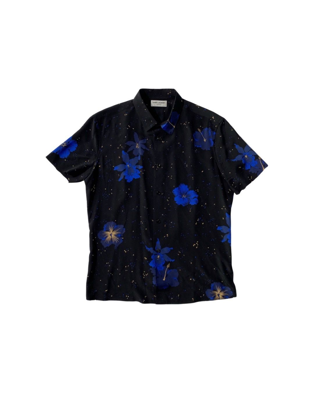 image of Saint Laurent Paris Ss21 Floral Print Silk Shirt in Black, Men's (Size Medium)