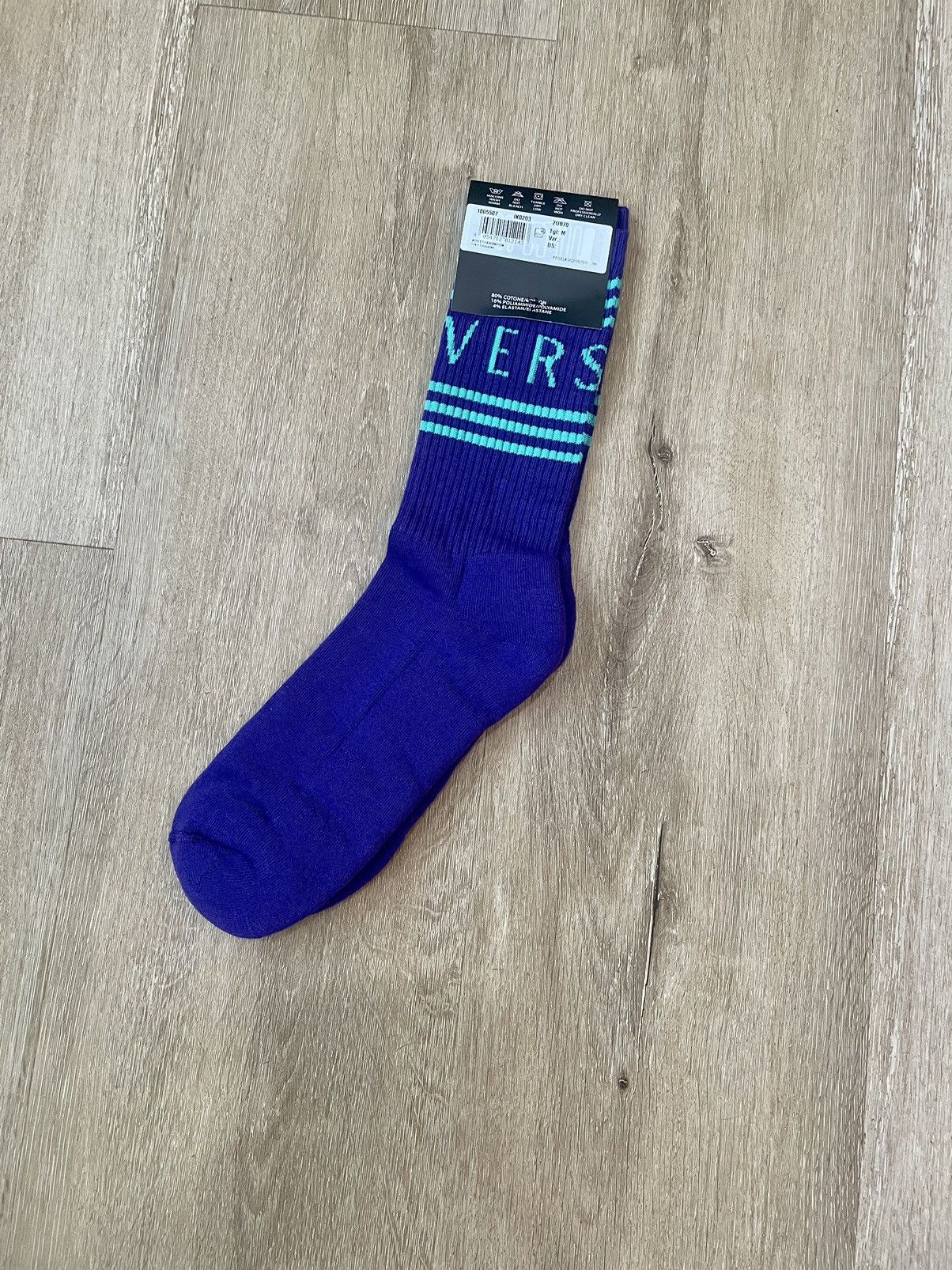 Versace Versace Striped Logo Dark Purple Athletic Dress Socks - MED Size ONE SIZE - 7 Thumbnail