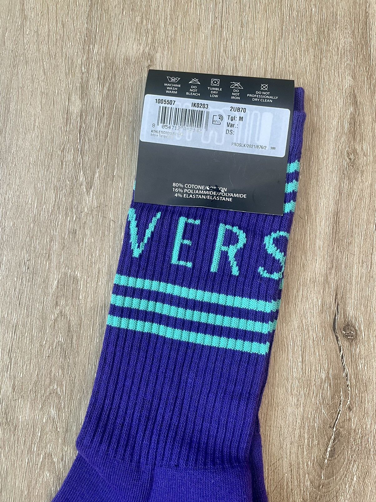 Versace Versace Striped Logo Dark Purple Athletic Dress Socks - MED Size ONE SIZE - 8 Thumbnail