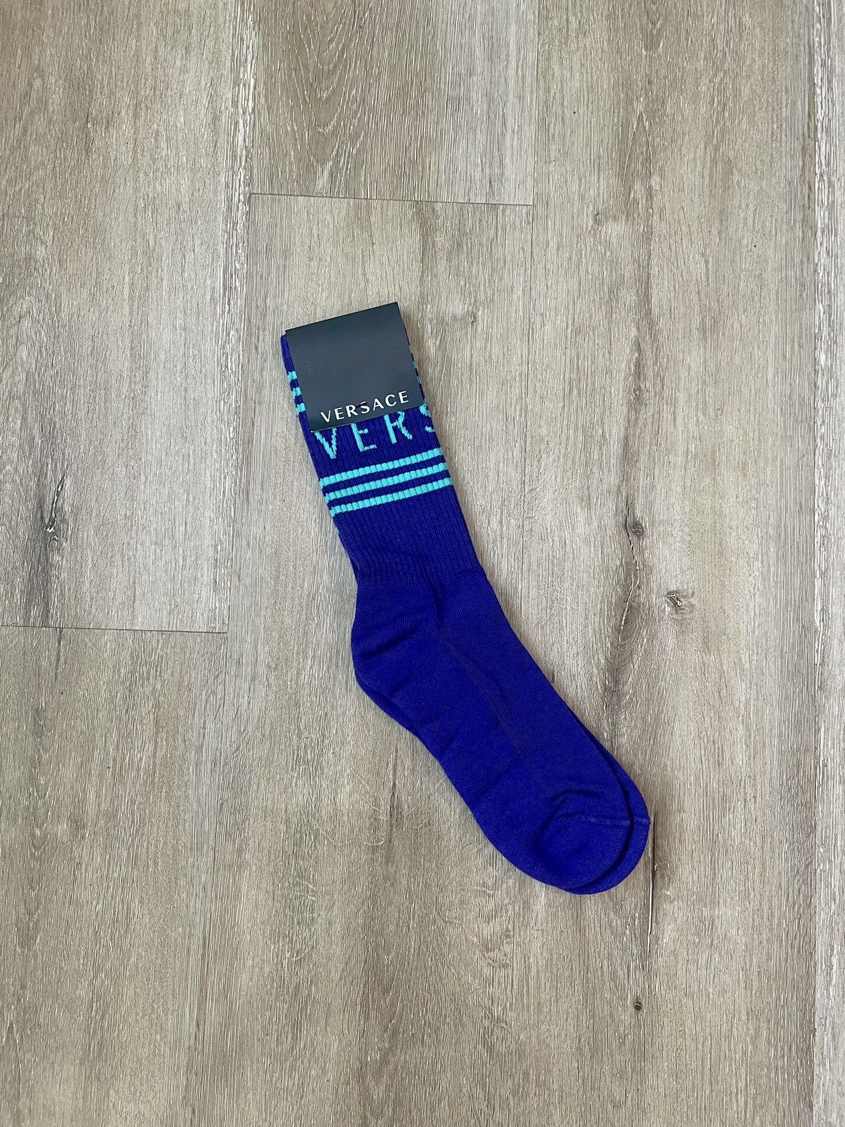 Versace Versace Striped Logo Dark Purple Athletic Dress Socks - MED Size ONE SIZE - 1 Thumbnail