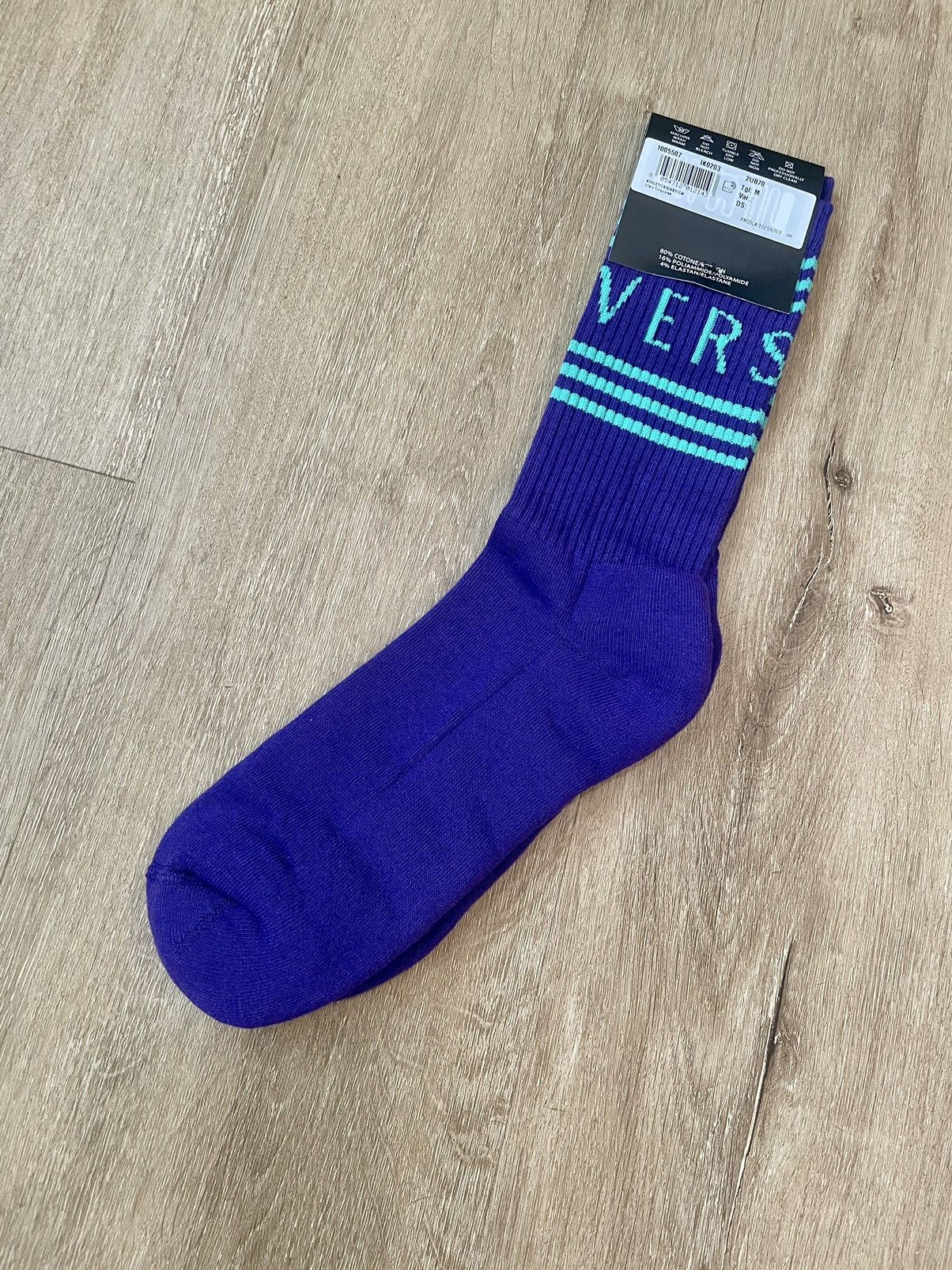 Versace Versace Striped Logo Dark Purple Athletic Dress Socks - MED Size ONE SIZE - 10 Thumbnail