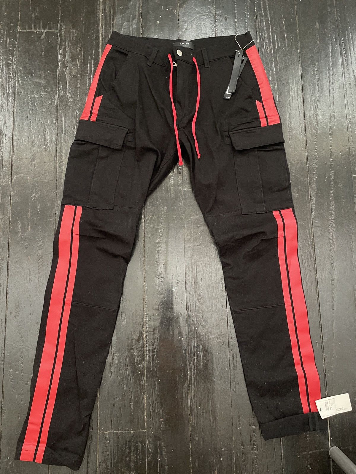 Amiri AMIRI black twill cargo pants red stripe Grailed