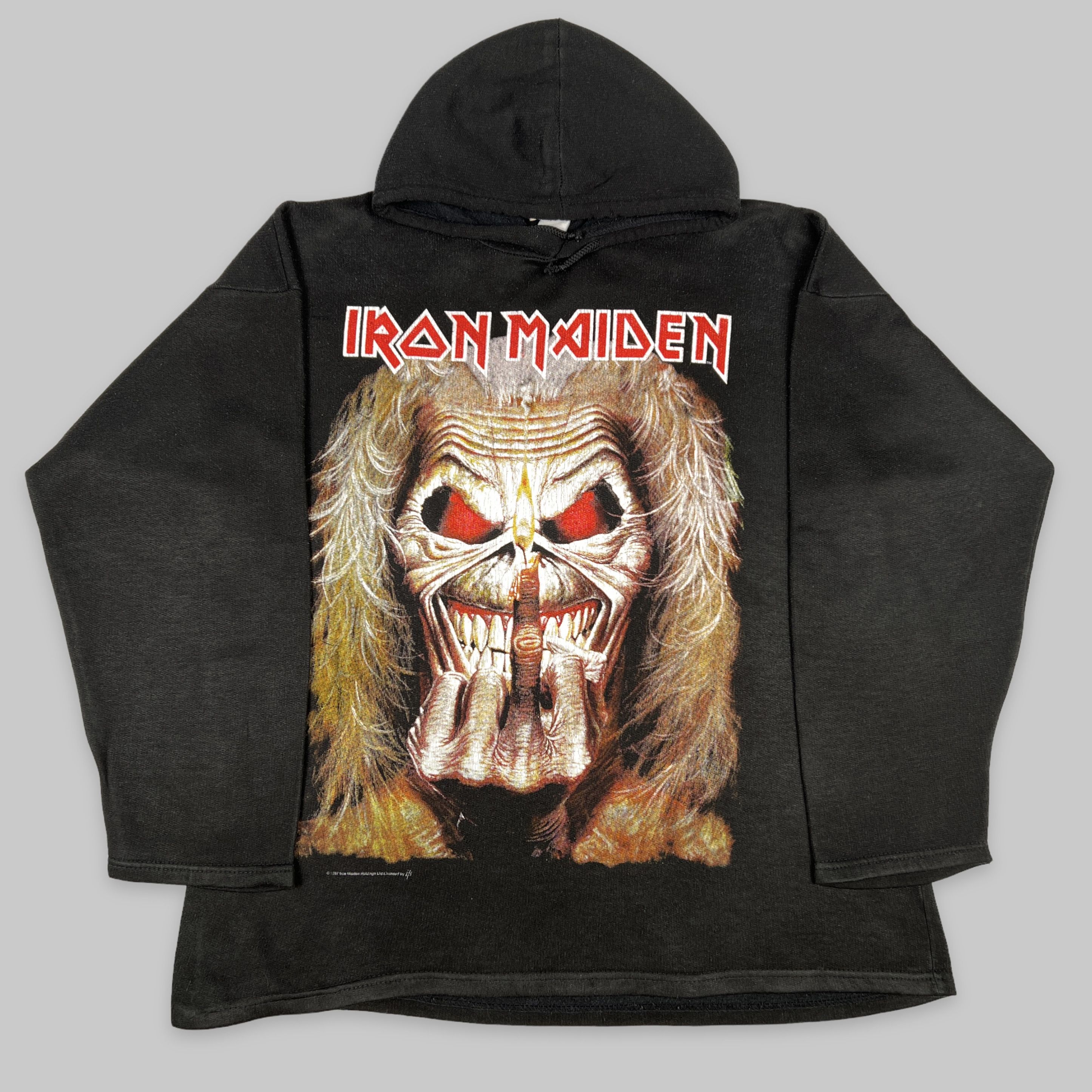 image of Band Tees x Iron Maiden Vintage 1997 Iron Maiden ‘Candle Finger’ Euro Hoodie in Black (Size Large)