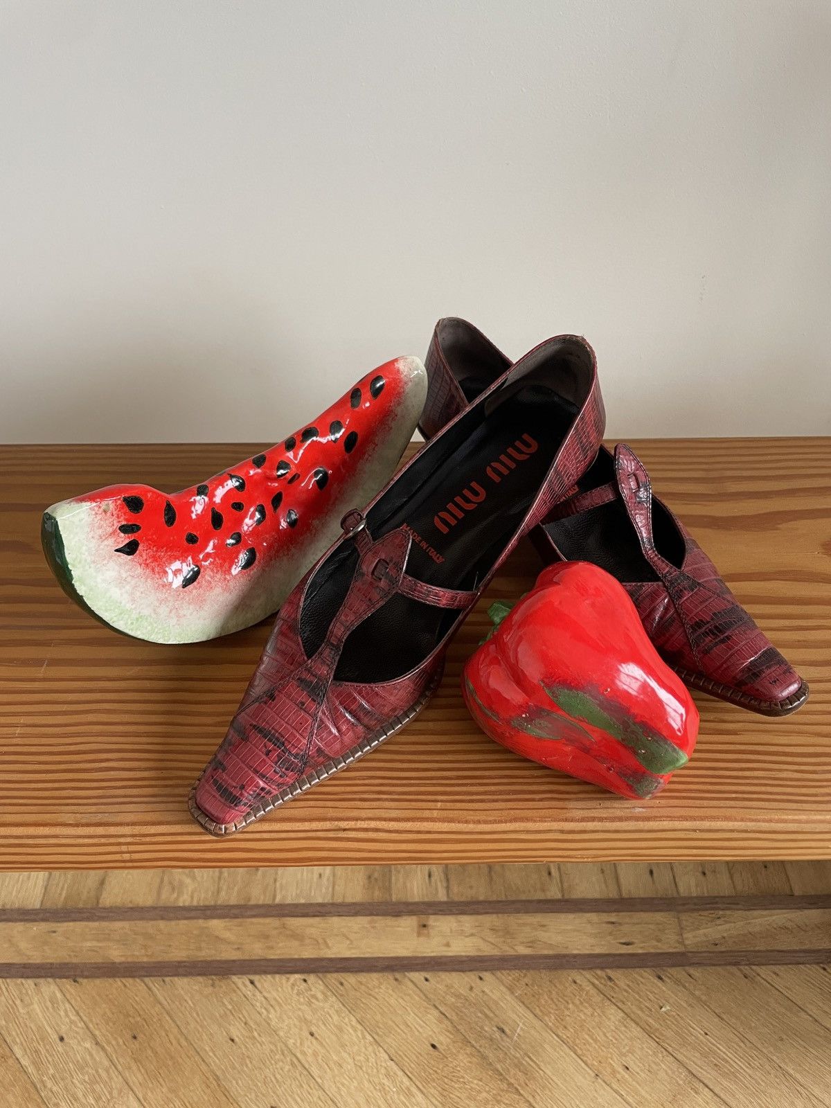 Archive miu miu square toe Python pumps