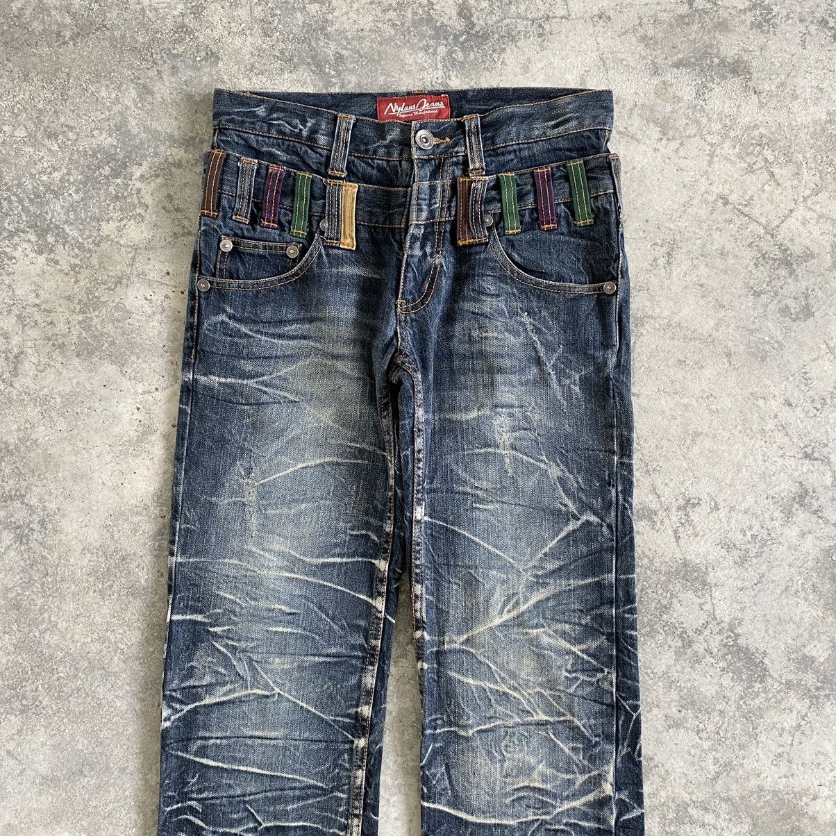 Japanese Brand Nylaus Double Waist Whisker Washed Faded Jeans Size US 30 / EU 46 - 3 Thumbnail