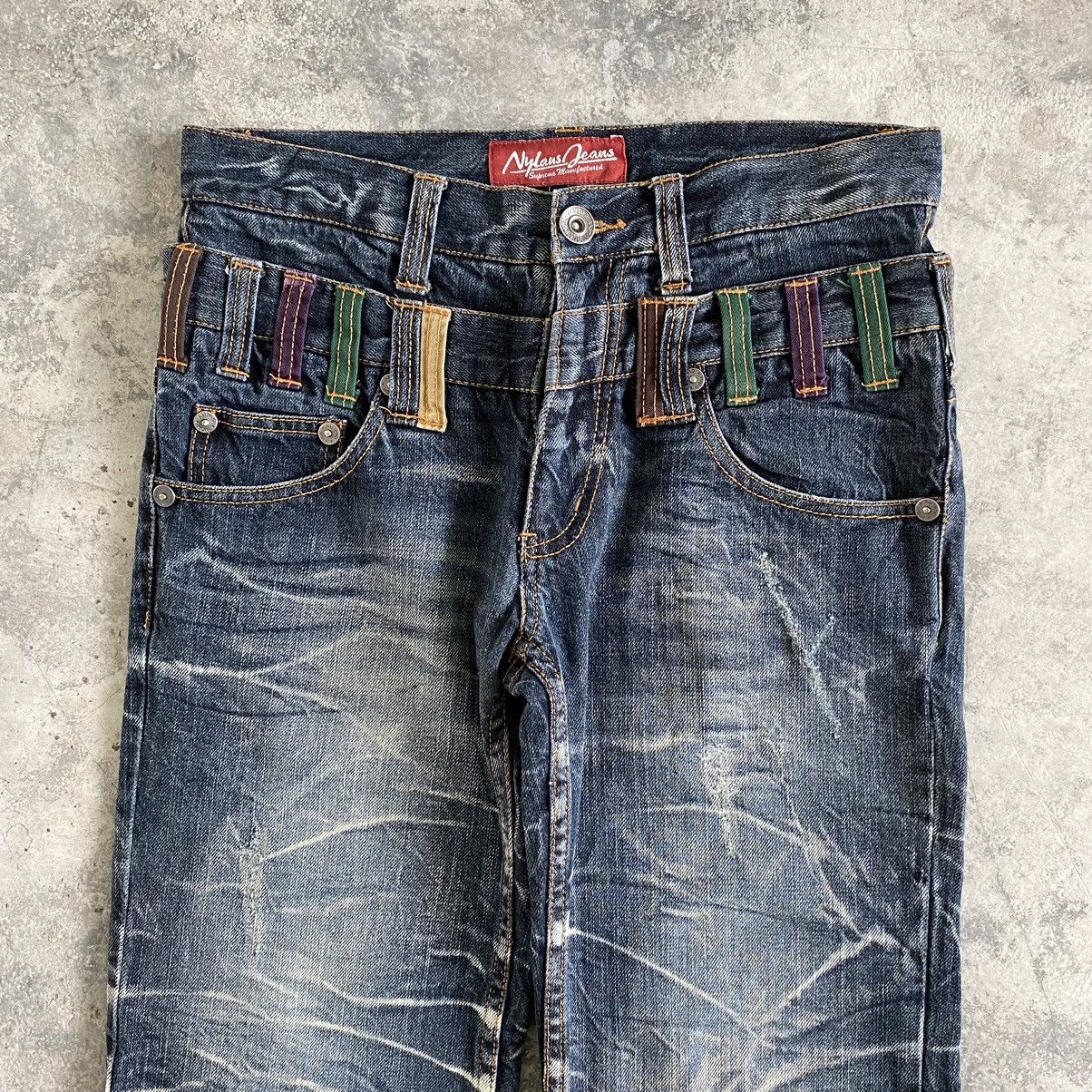 Japanese Brand Nylaus Double Waist Whisker Washed Faded Jeans Size US 30 / EU 46 - 5 Thumbnail