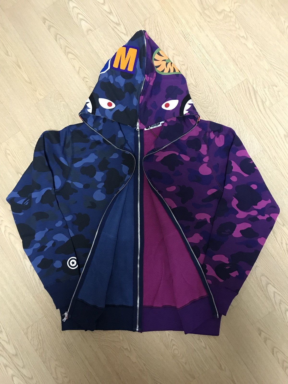 Bape blue clearance and purple hoodie