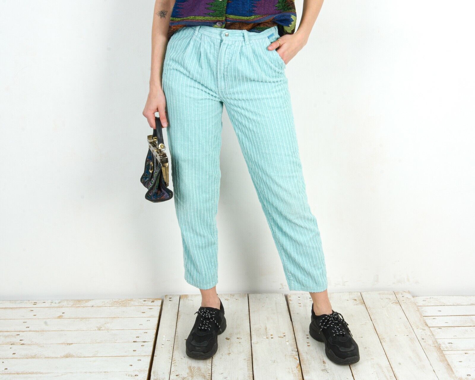 Other × Vintage W27 L27 Corduroy Pants Trousers Mint High Wasted Whale Cord Size 27" / US 4 / IT 40 - 3 Thumbnail