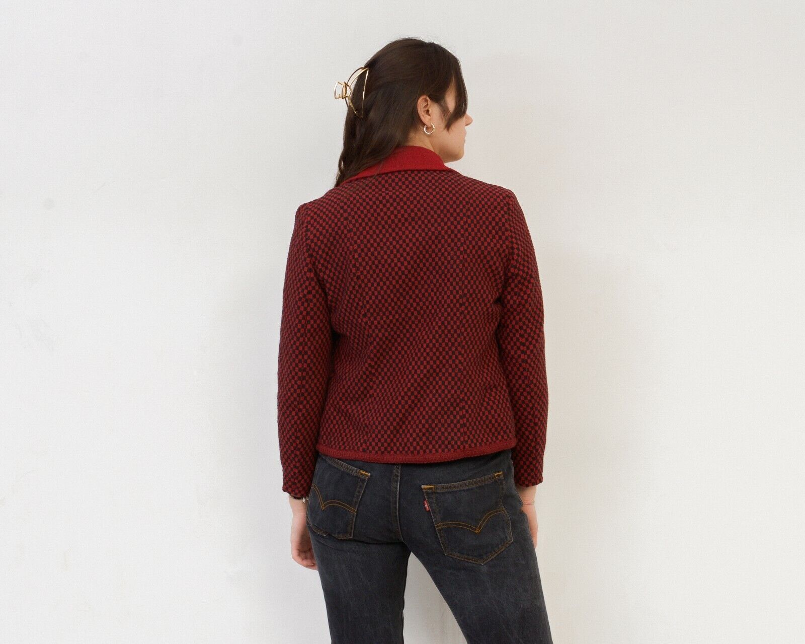 Other × Vintage Check Plaid Tartan Blazer Cardigan Jacket Sweater Jumper Size M / US 6-8 / IT 42-44 - 4 Thumbnail