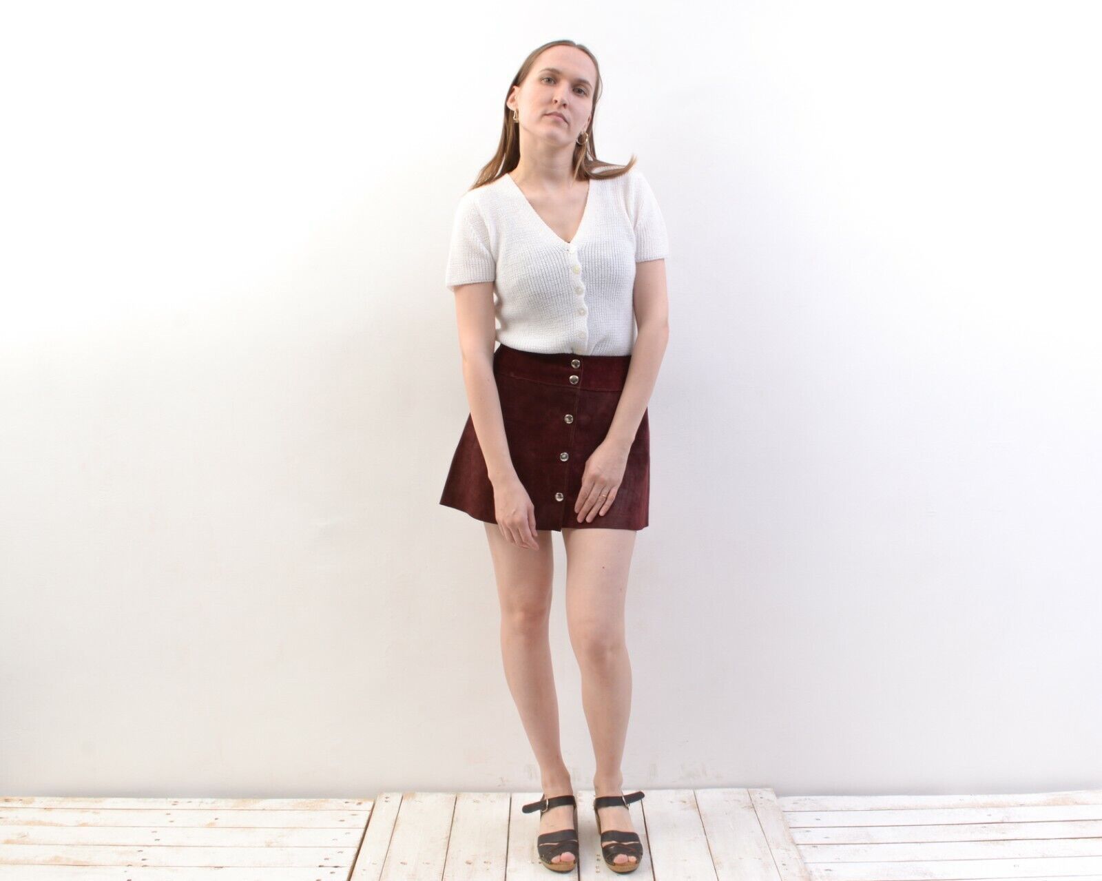 Other × Vintage Crop Crochet Knitted Top Romantic Blouse Button Short Sleeve Size S / US 4 / IT 40 - 2 Thumbnail