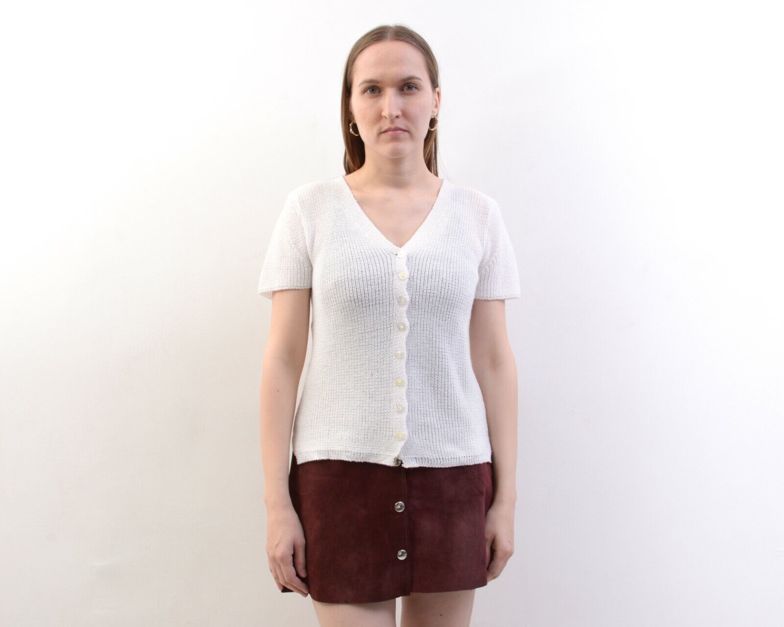 Other × Vintage Crop Crochet Knitted Top Romantic Blouse Button Short Sleeve Size S / US 4 / IT 40 - 1 Thumbnail
