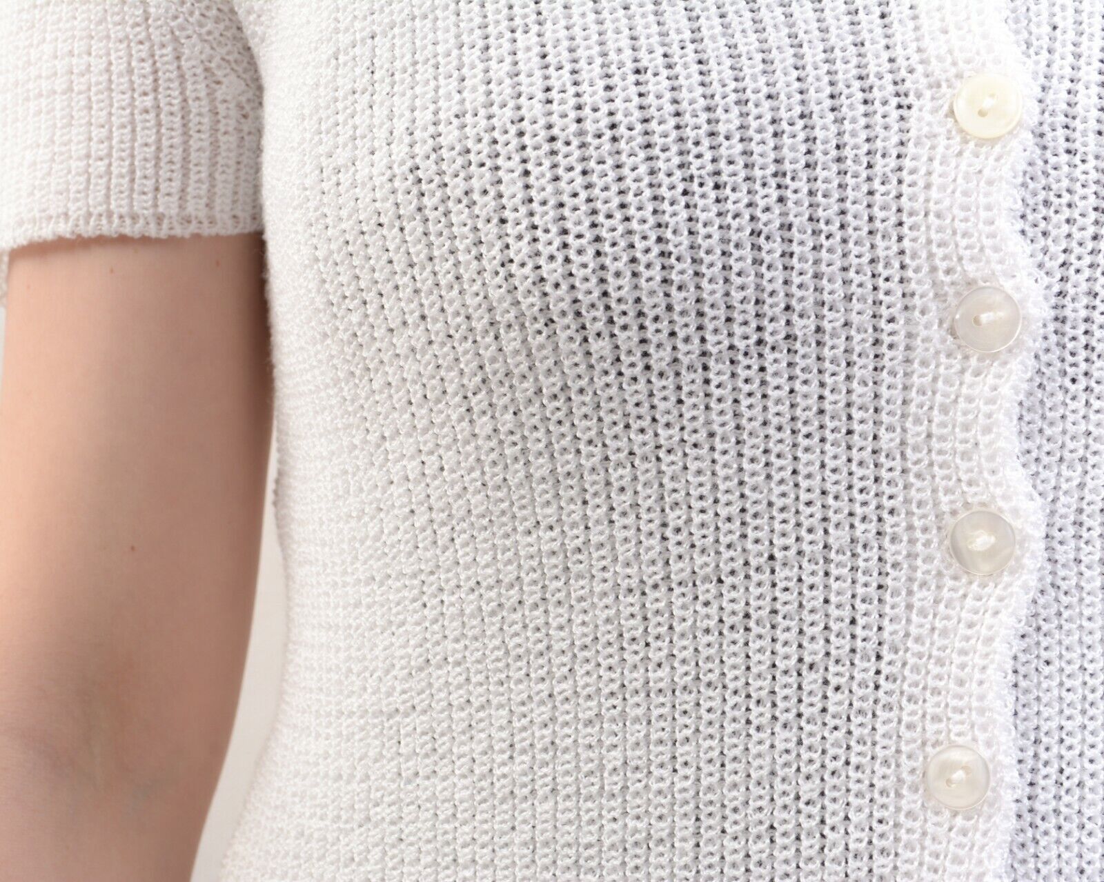 Other × Vintage Crop Crochet Knitted Top Romantic Blouse Button Short Sleeve Size S / US 4 / IT 40 - 5 Thumbnail