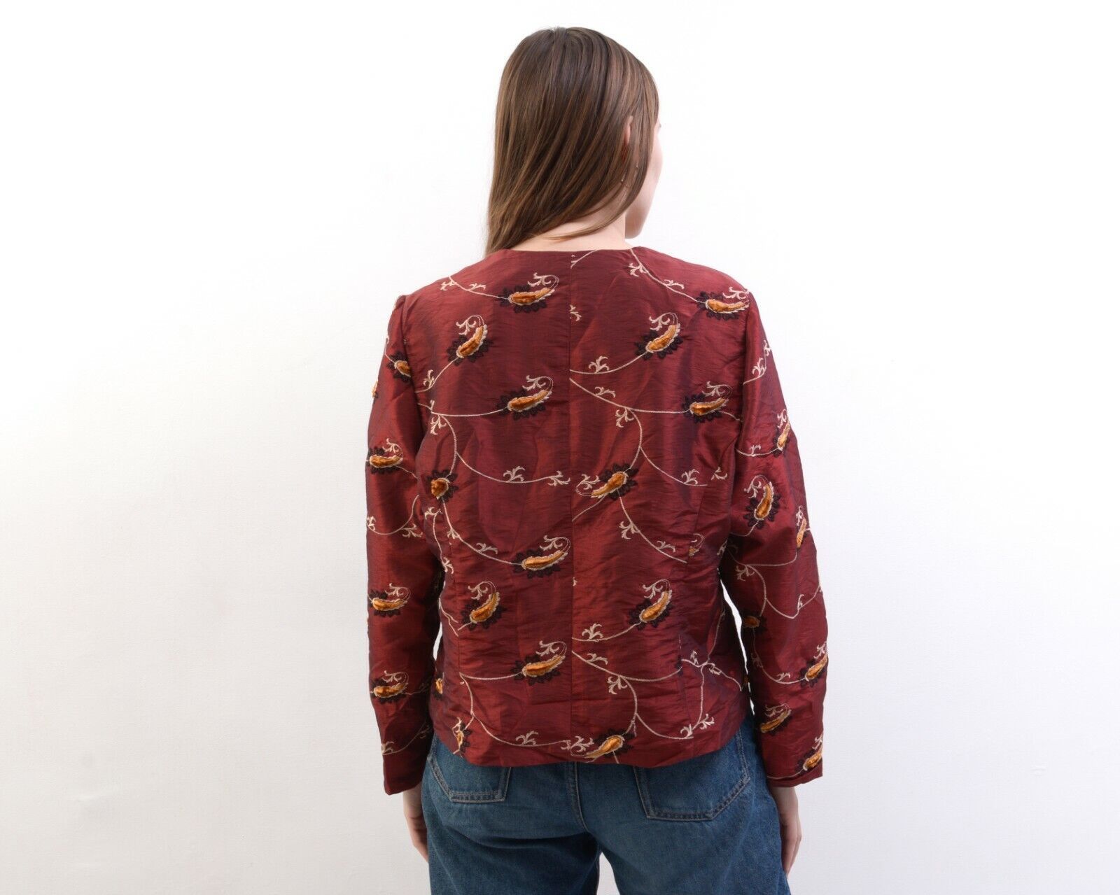 Other × Vintage 80's Embroidered Leaves Shimmer Button Up Blouse Shirt Top Size L / US 10 / IT 46 - 3 Thumbnail