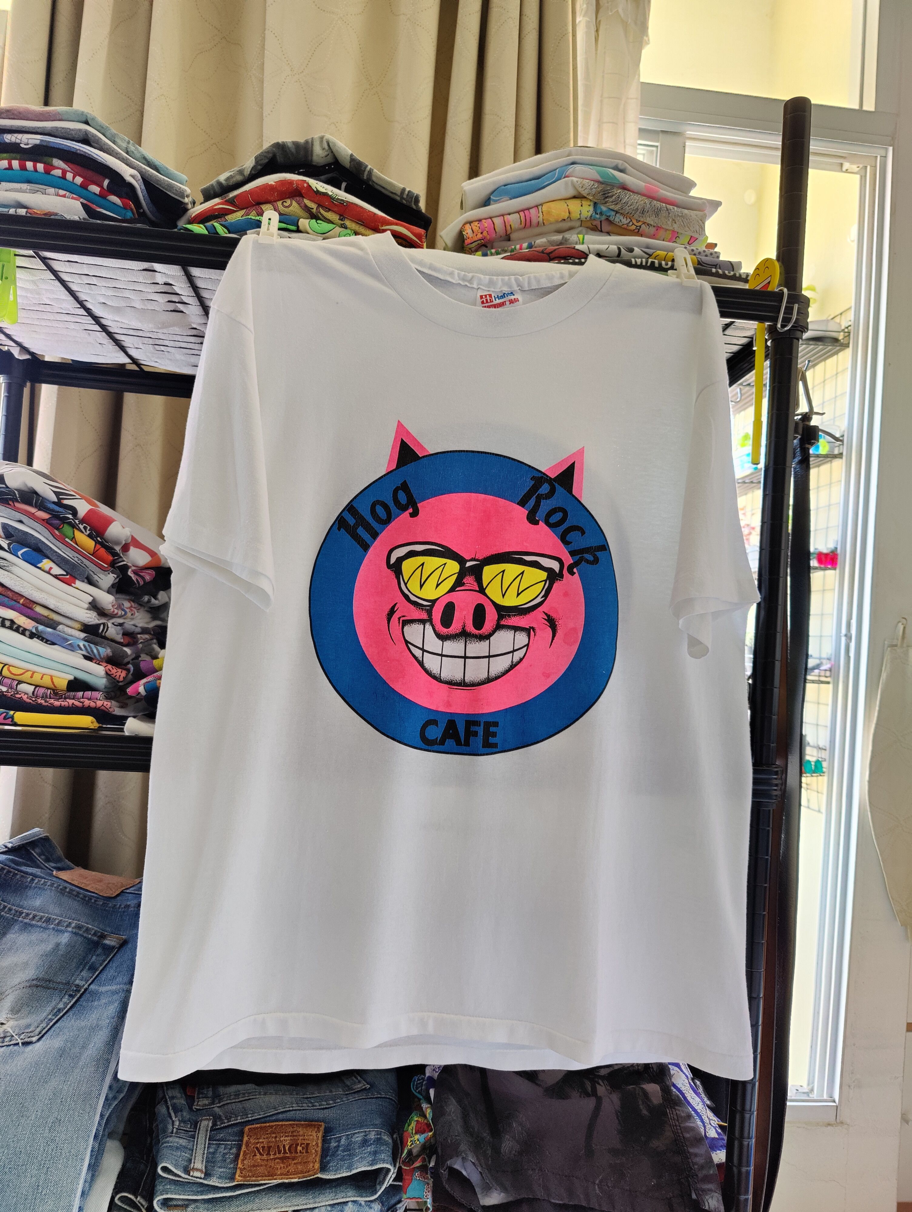 Hanes Hog Rock Cafe 🐷 Hard Rock Cafe Parody Tee (double-sided) Size US L / EU 52-54 / 3 - 1 Thumbnail