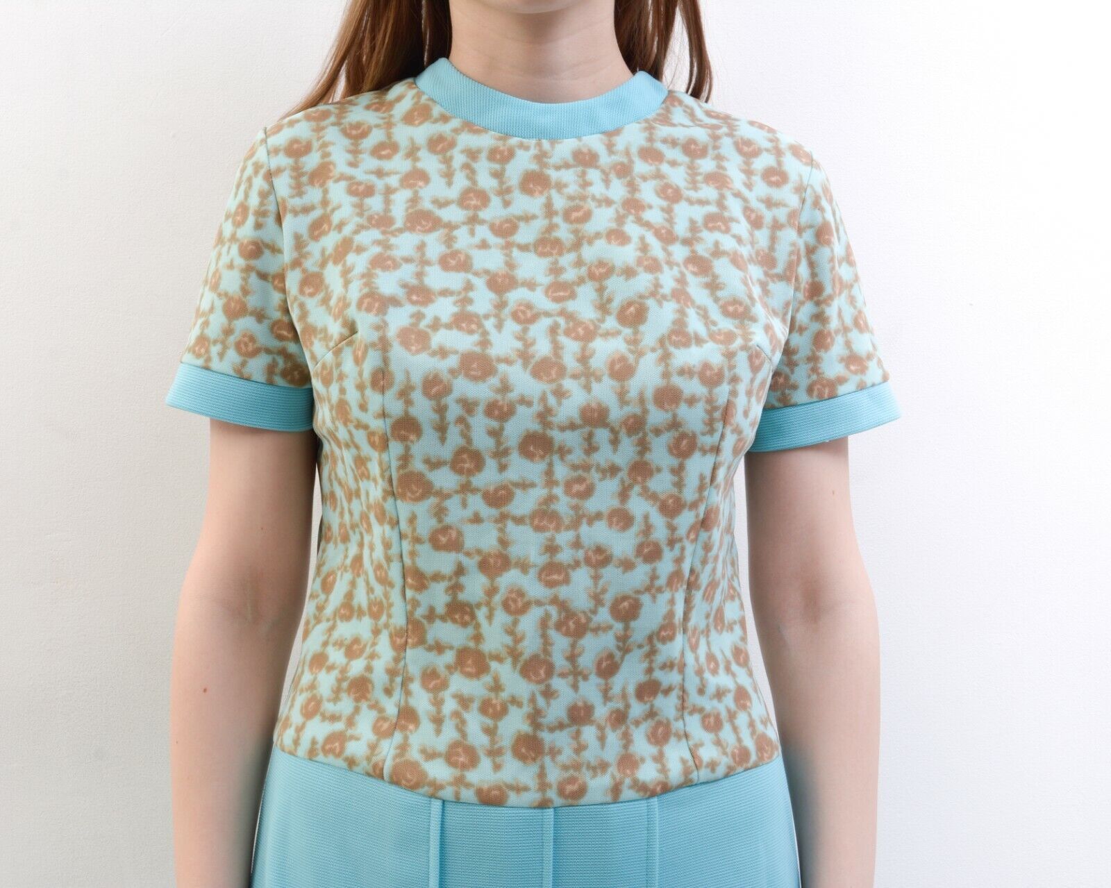 Other × Vintage 80's Dress Blue Flowers Zip Up Plated Skirt Tennis Mini Size S / US 4 / IT 40 - 4 Thumbnail
