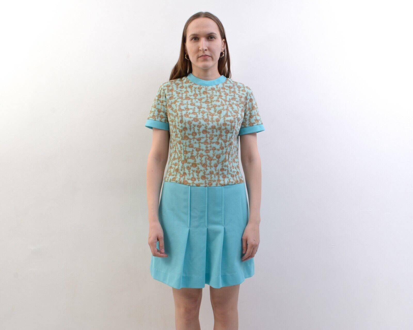 Other × Vintage 80's Dress Blue Flowers Zip Up Plated Skirt Tennis Mini Size S / US 4 / IT 40 - 3 Thumbnail