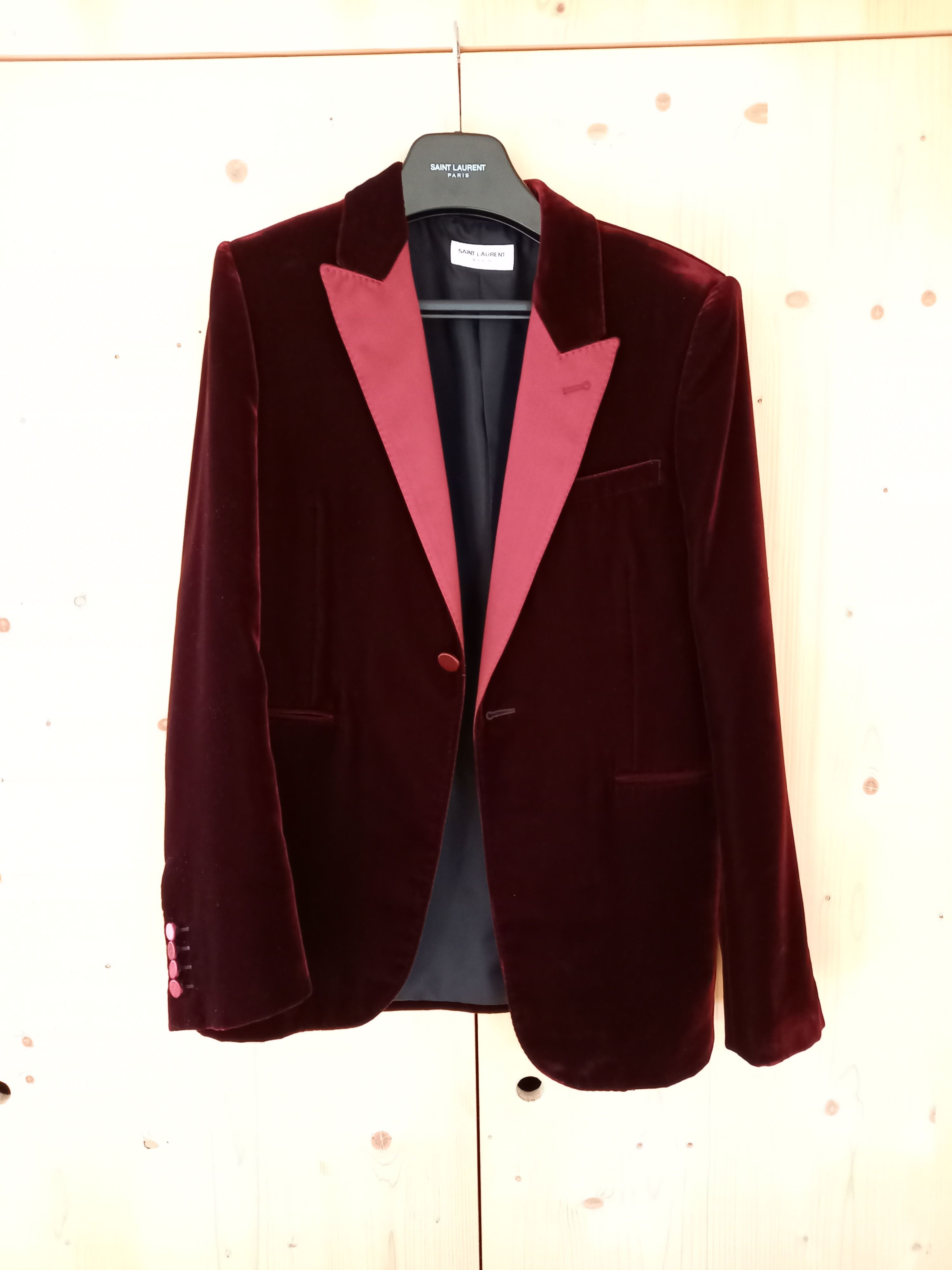 Hedi Slimane × Saint Laurent Paris FW16 Runway Red/Burgundy Velvet Blazer Size 48R - 1 Thumbnail