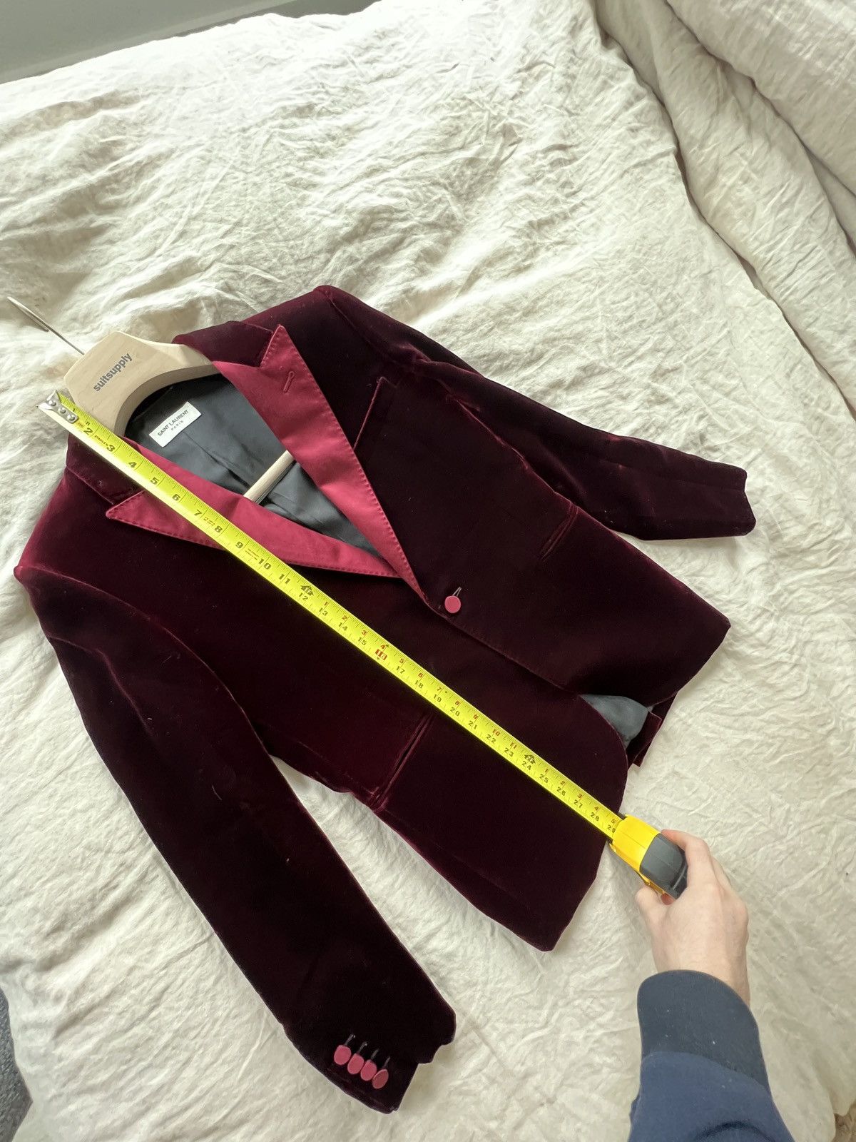 Hedi Slimane × Saint Laurent Paris FW16 Runway Red/Burgundy Velvet Blazer Size 48R - 11 Thumbnail