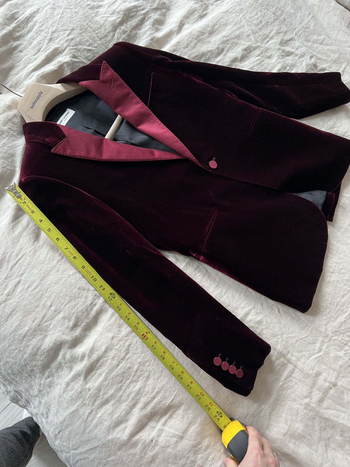 Hedi Slimane × Saint Laurent Paris FW16 Runway Red/Burgundy Velvet Blazer Size 48R - 10 Thumbnail