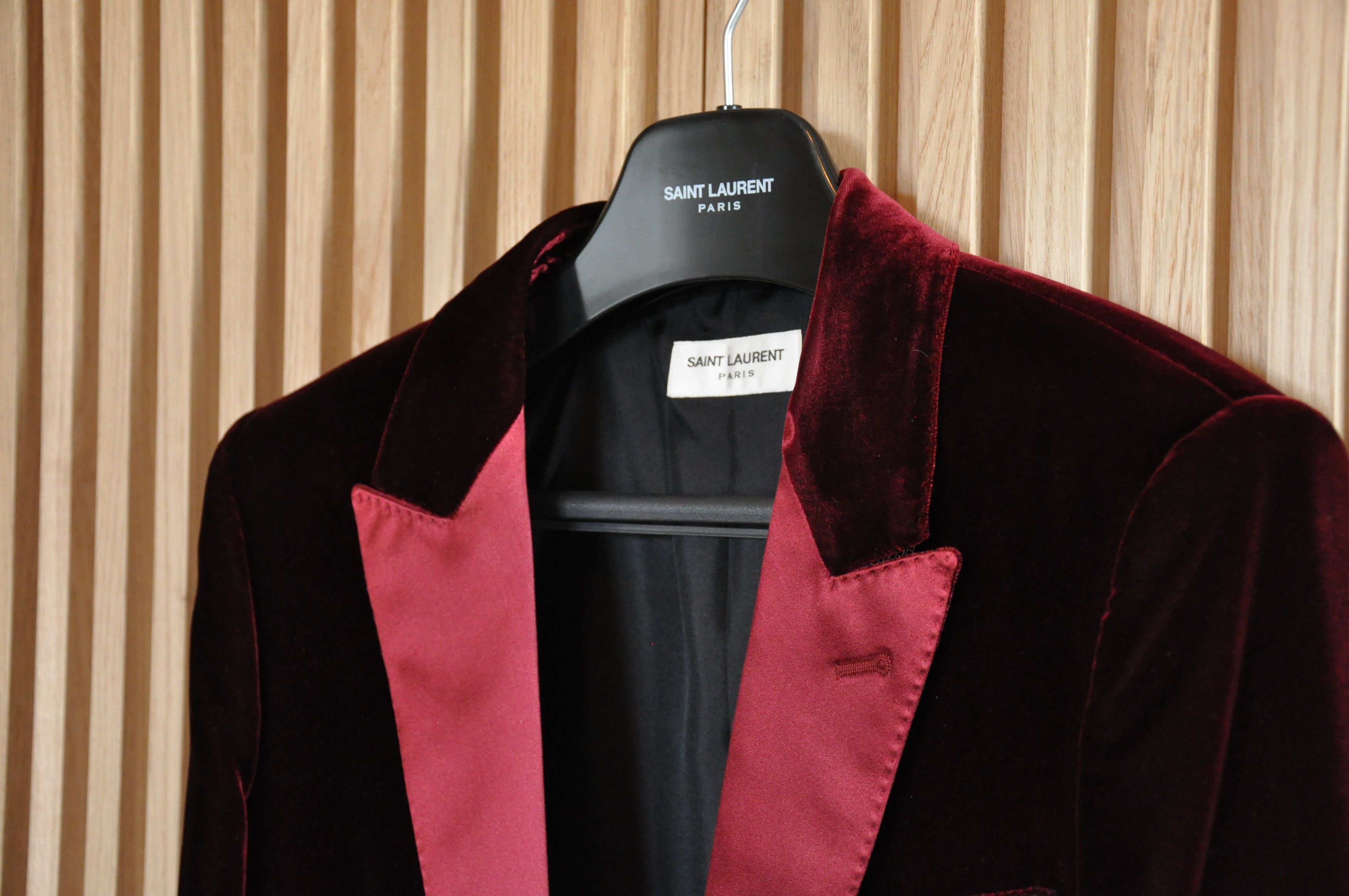 Hedi Slimane × Saint Laurent Paris FW16 Runway Red/Burgundy Velvet Blazer Size 48R - 2 Thumbnail