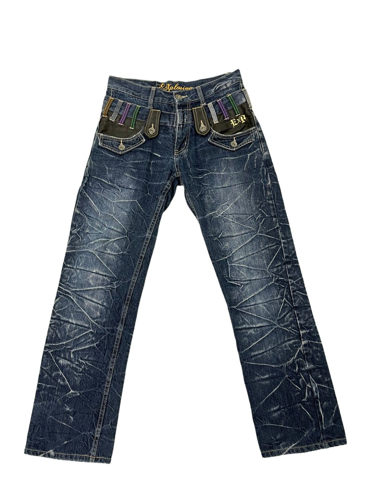 Japanese Brand Double Waist Jeans Explosion Acid Wash Regular Straight 4🟦1 Size US 29 - 11 Thumbnail