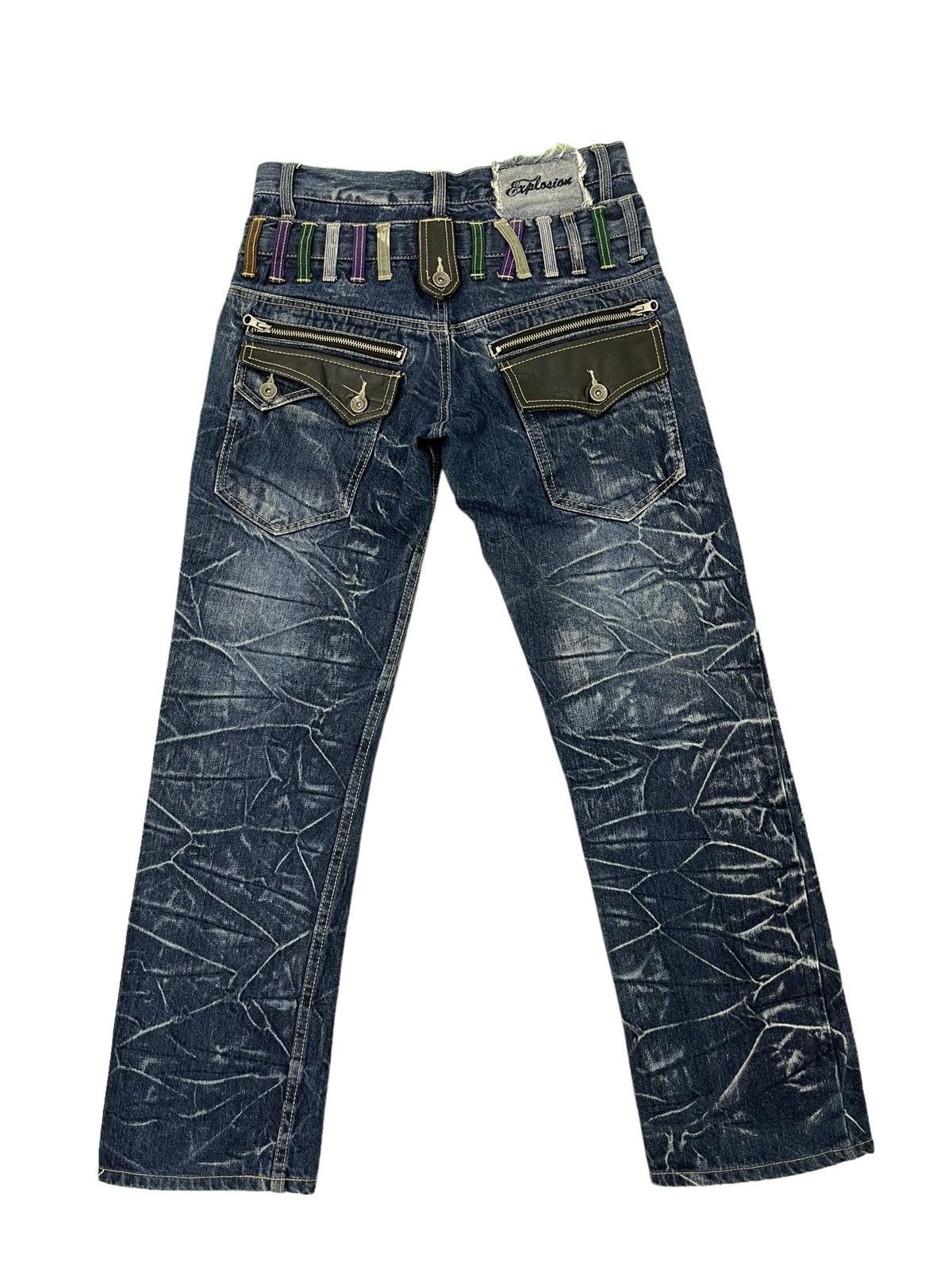 Japanese Brand Double Waist Jeans Explosion Acid Wash Regular Straight 4🟦1 Size US 29 - 2 Thumbnail