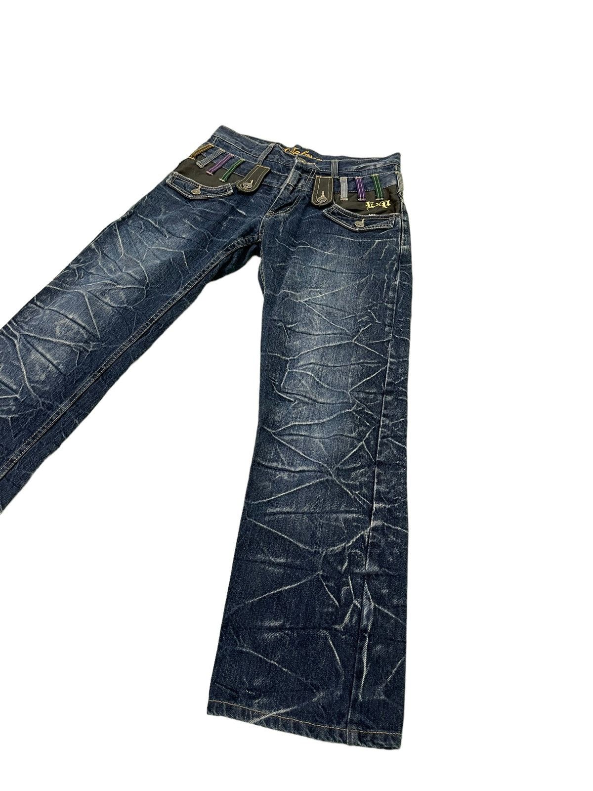Japanese Brand Double Waist Jeans Explosion Acid Wash Regular Straight 4🟦1 Size US 29 - 13 Thumbnail