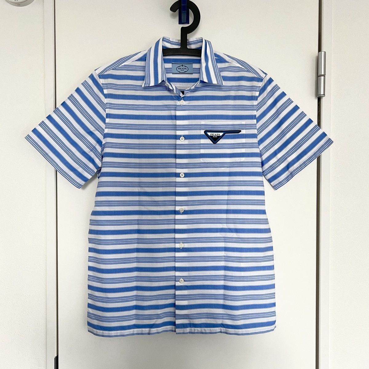 Prada Rubber Logo Striped Graphic Shirt