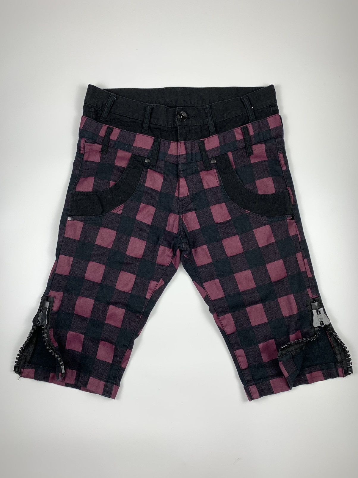 Double Waist Zipper Checkered Short Pant