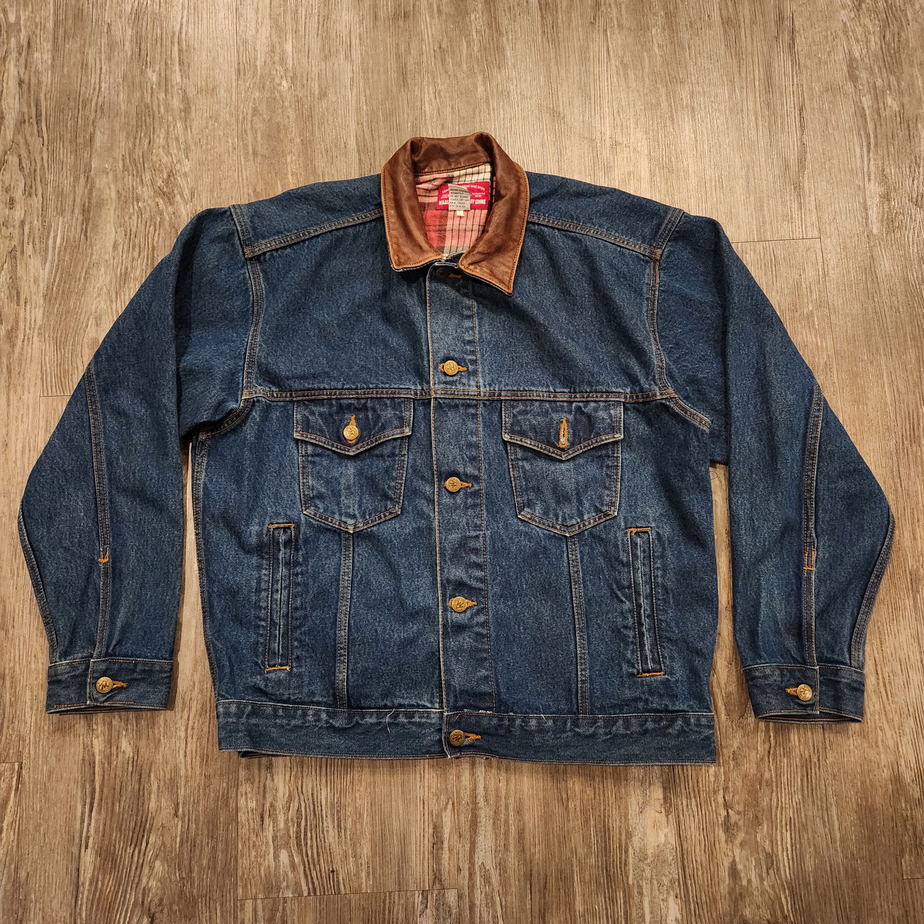 Marlboro denim jacket leather collar best sale