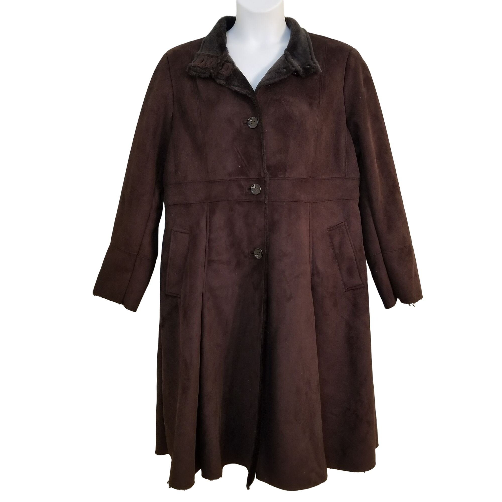 Calvin Klein XL Suede Long Fur Trench Coat Heavy Rancher