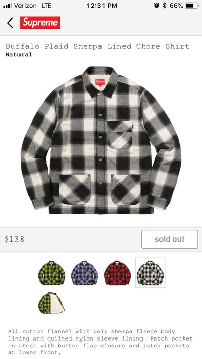 XL)Supreme Buffalo Plaid Sherpa Lined-