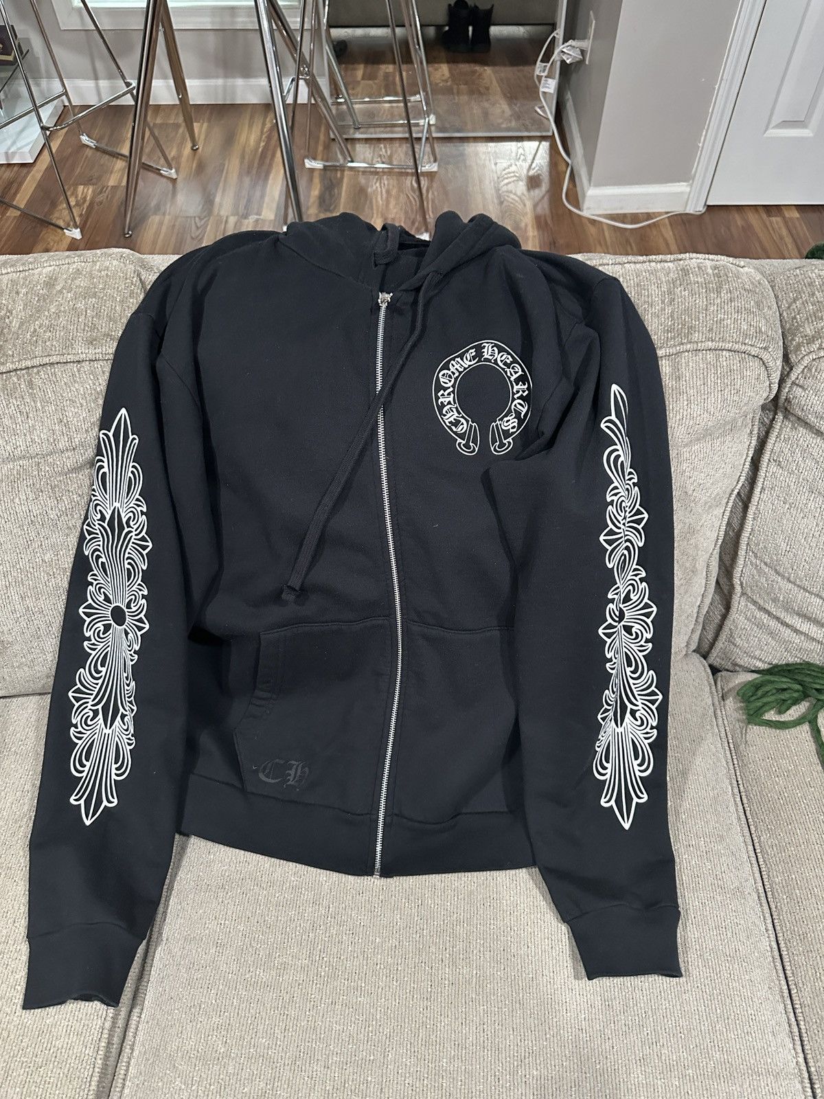 Black Zip Up Chrome Heart Hoodie Malibu
