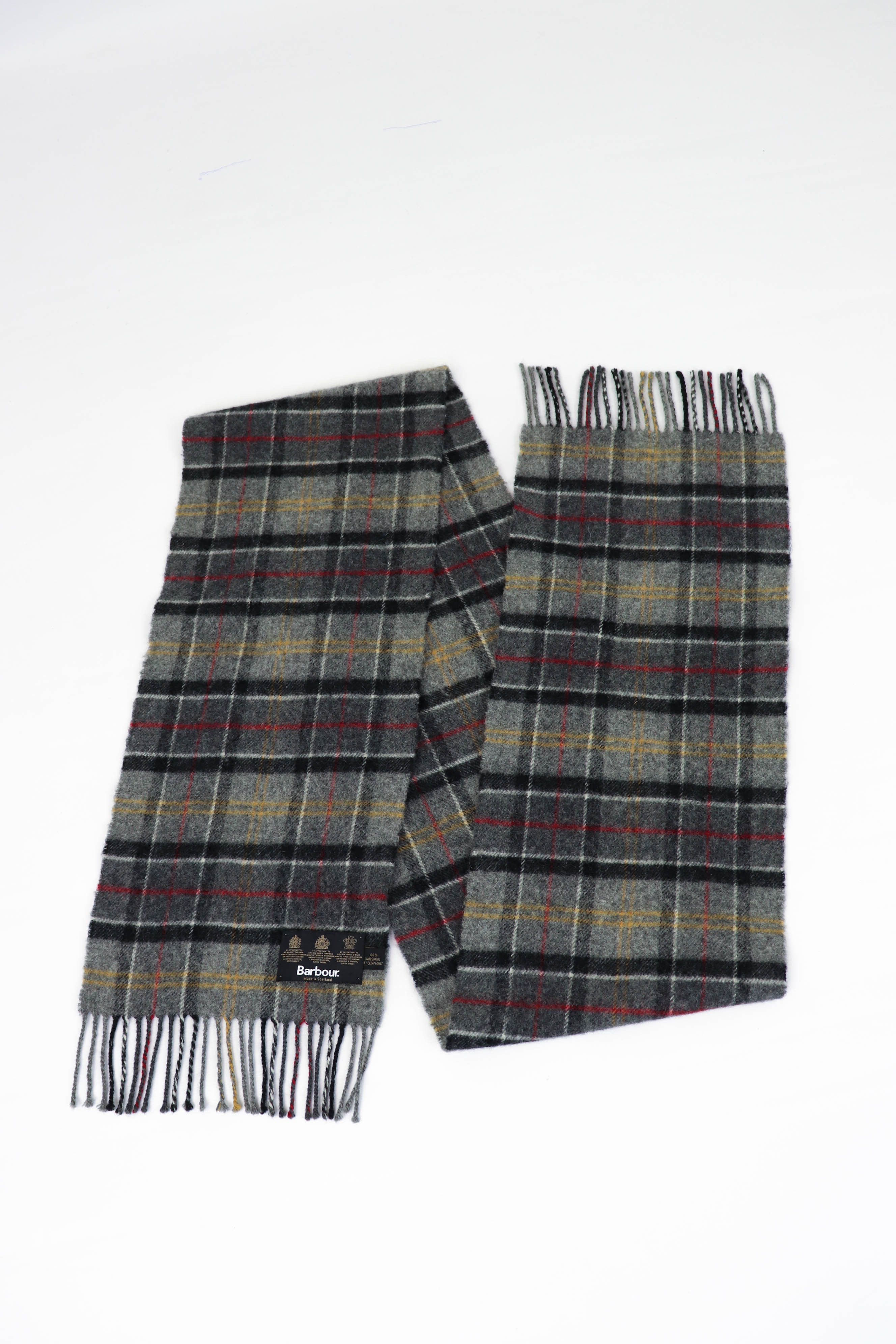 Barbour Barbour Grey Tartan Made in Scotland Lambswool Scarf Size ONE SIZE - 1 Thumbnail