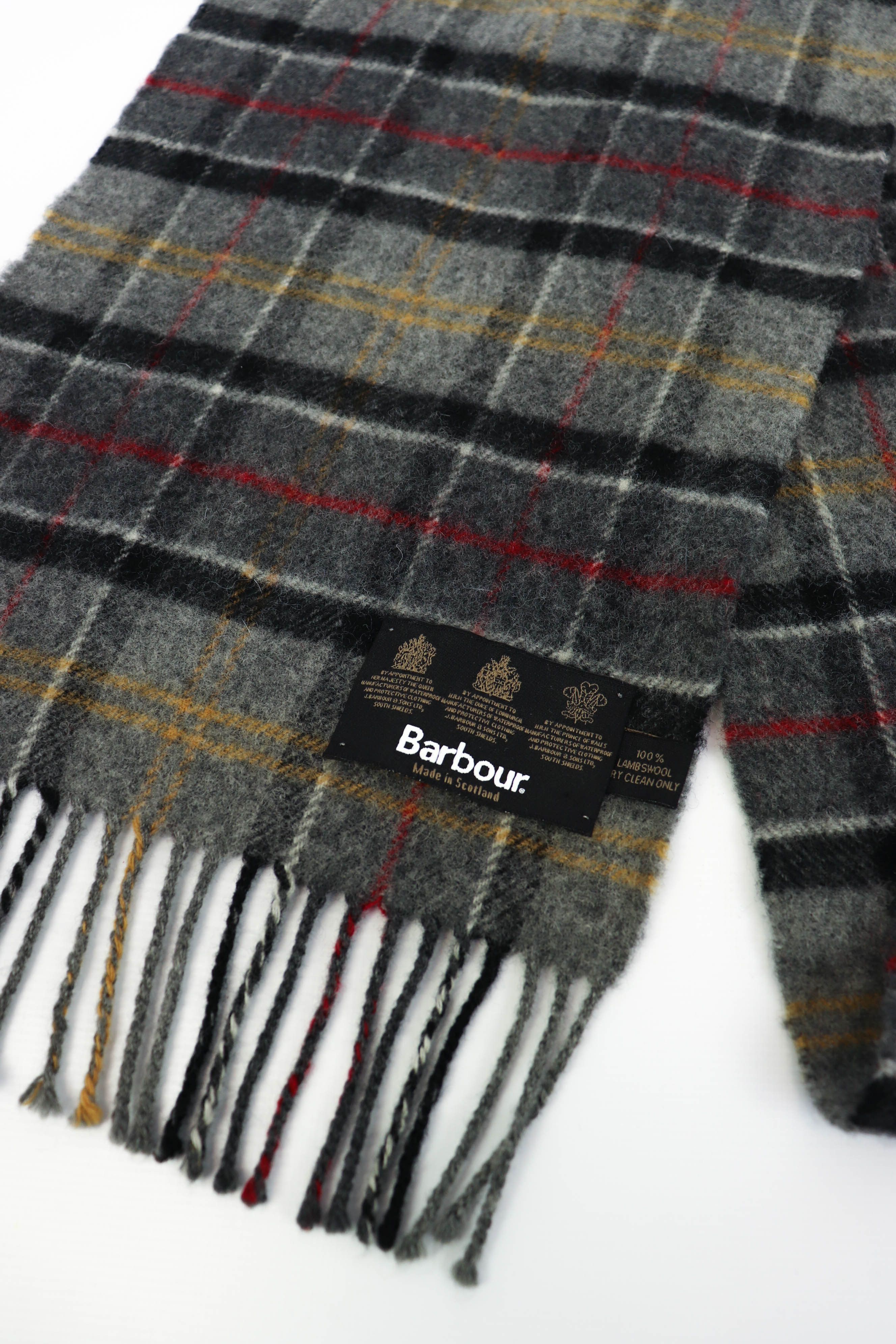 Barbour Barbour Grey Tartan Made in Scotland Lambswool Scarf Size ONE SIZE - 5 Thumbnail
