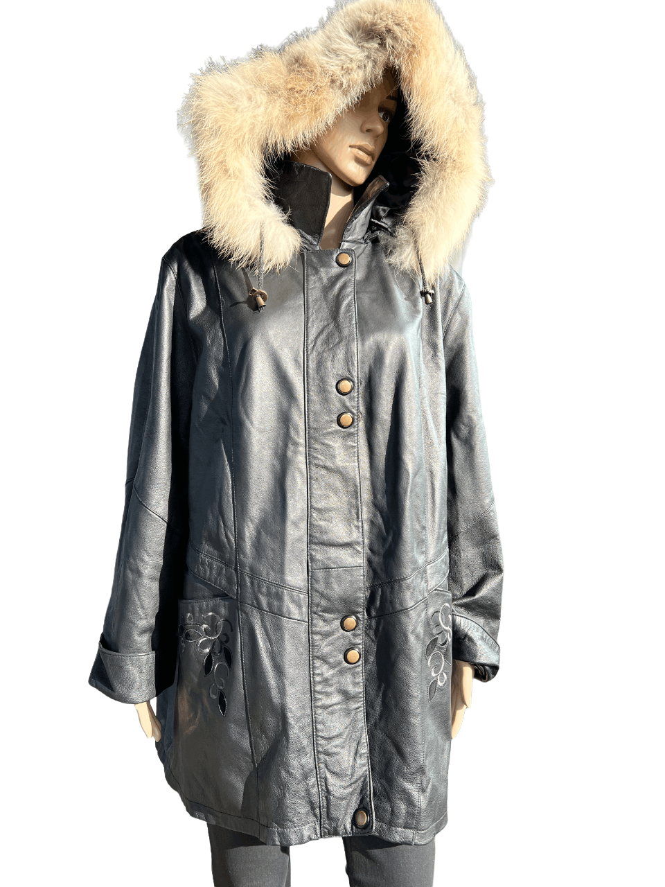 Echt Leder real leather with real fur womens coat, XXL