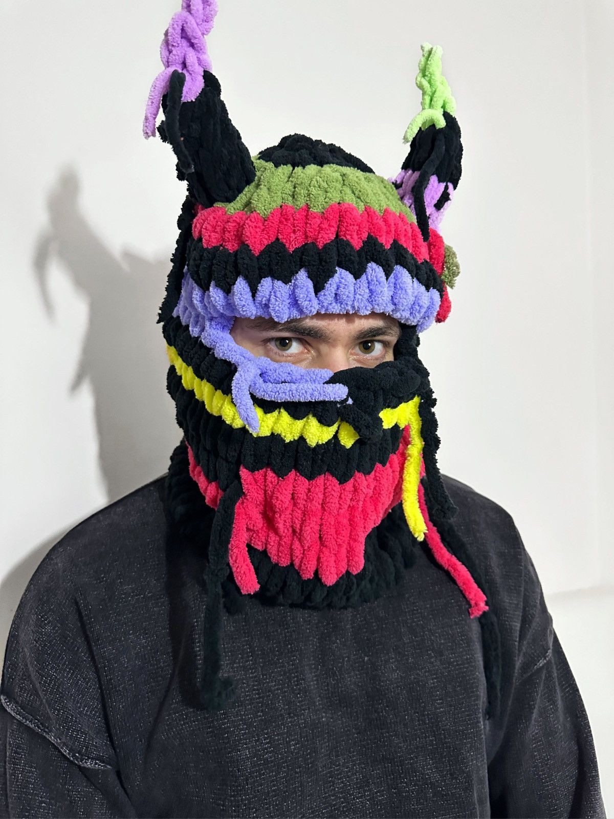 Black Devil ski mask with horns . Scull Balaclava . Hat