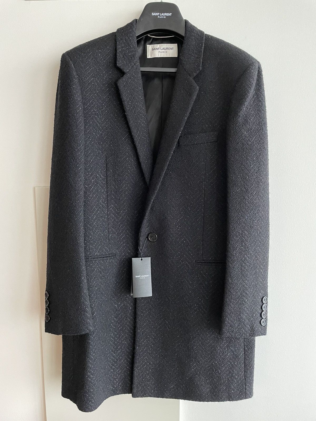Hedi Slimane × Saint Laurent Paris × Yves Saint Laurent $4,500 Super Runway Iconic Heavy Lurex Wool Coat Brane New Size US L / EU 52-54 / 3 - 1 Thumbnail