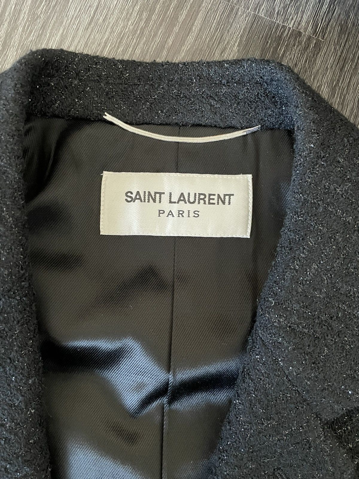Hedi Slimane × Saint Laurent Paris × Yves Saint Laurent $4,500 Super Runway Iconic Heavy Lurex Wool Coat Brane New Size US L / EU 52-54 / 3 - 18 Thumbnail