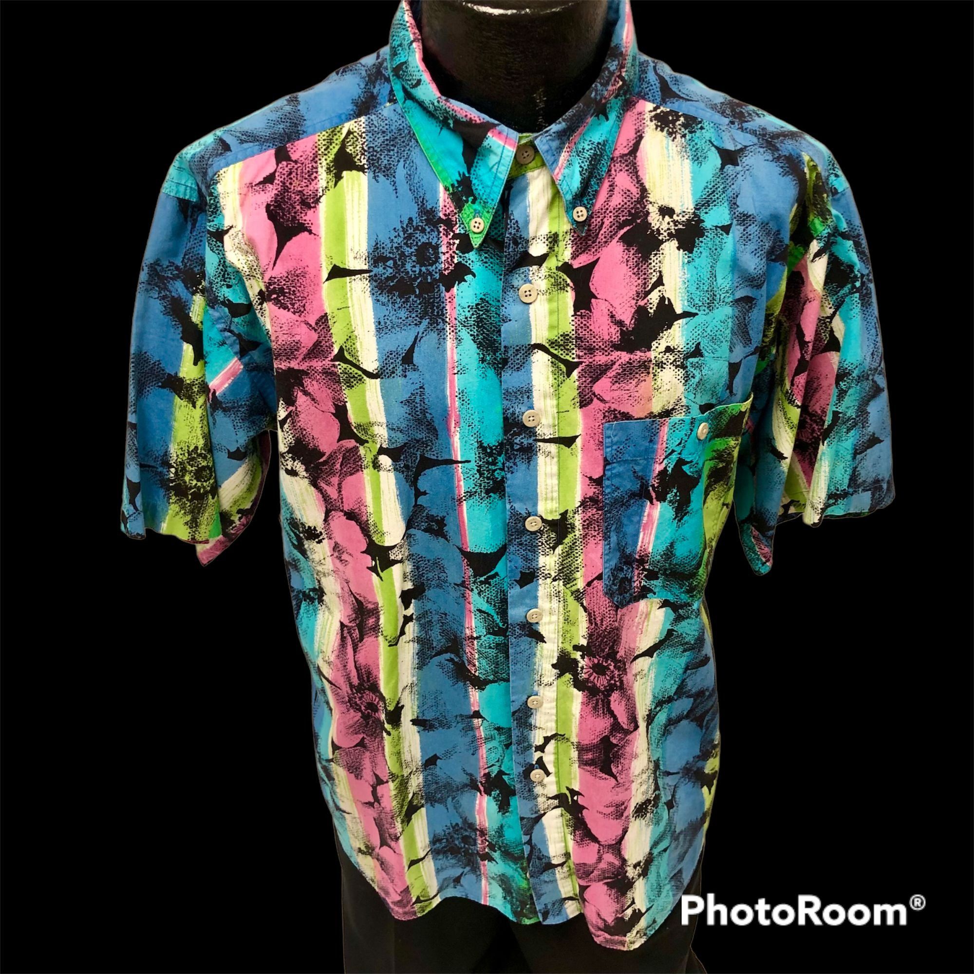 Vtg 80 90's Colours Men ABSTRACT Floral NEON All Over Print