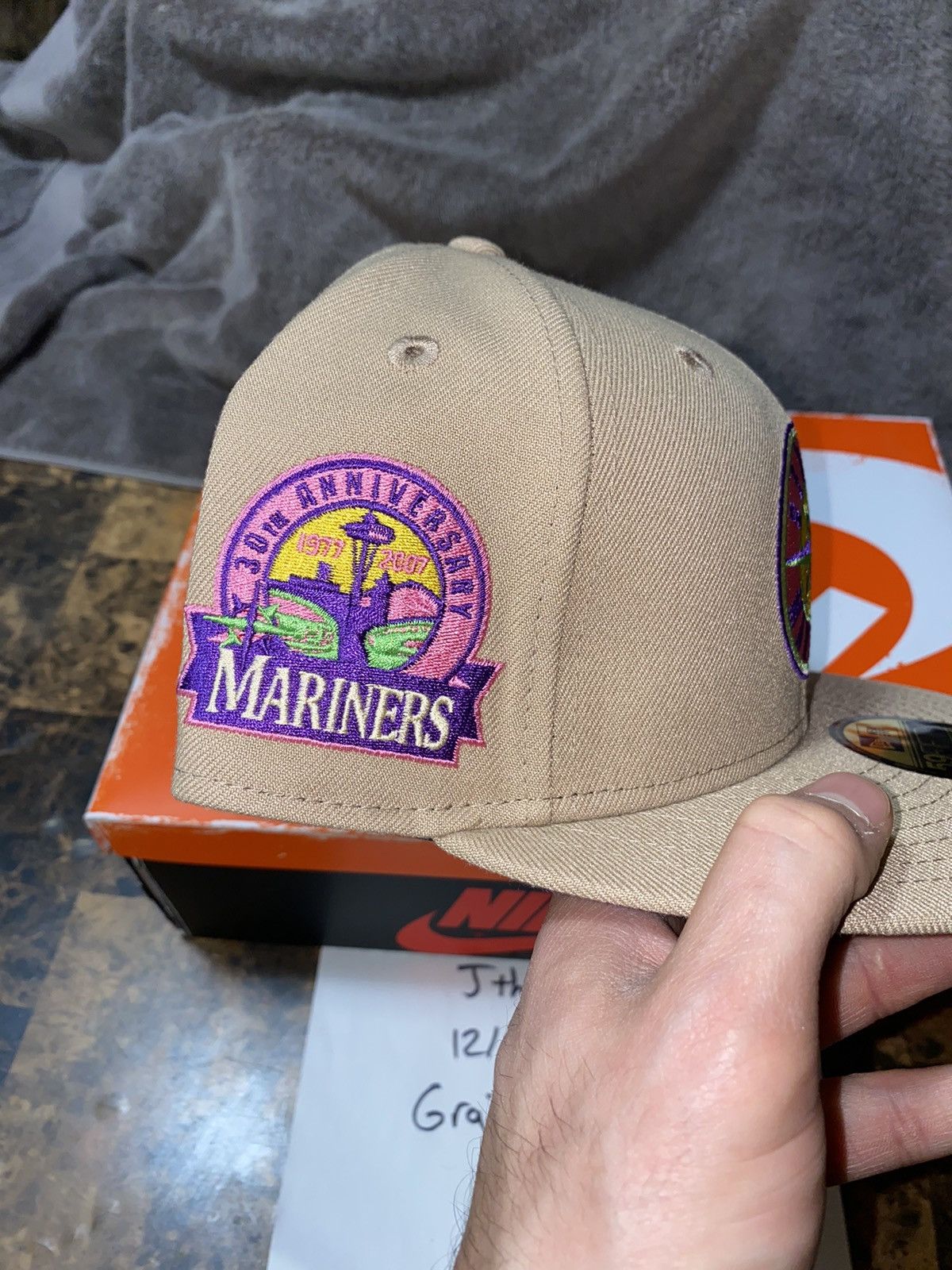 Seattle Mariners New Era 59fifty size 7 khaki purple pink