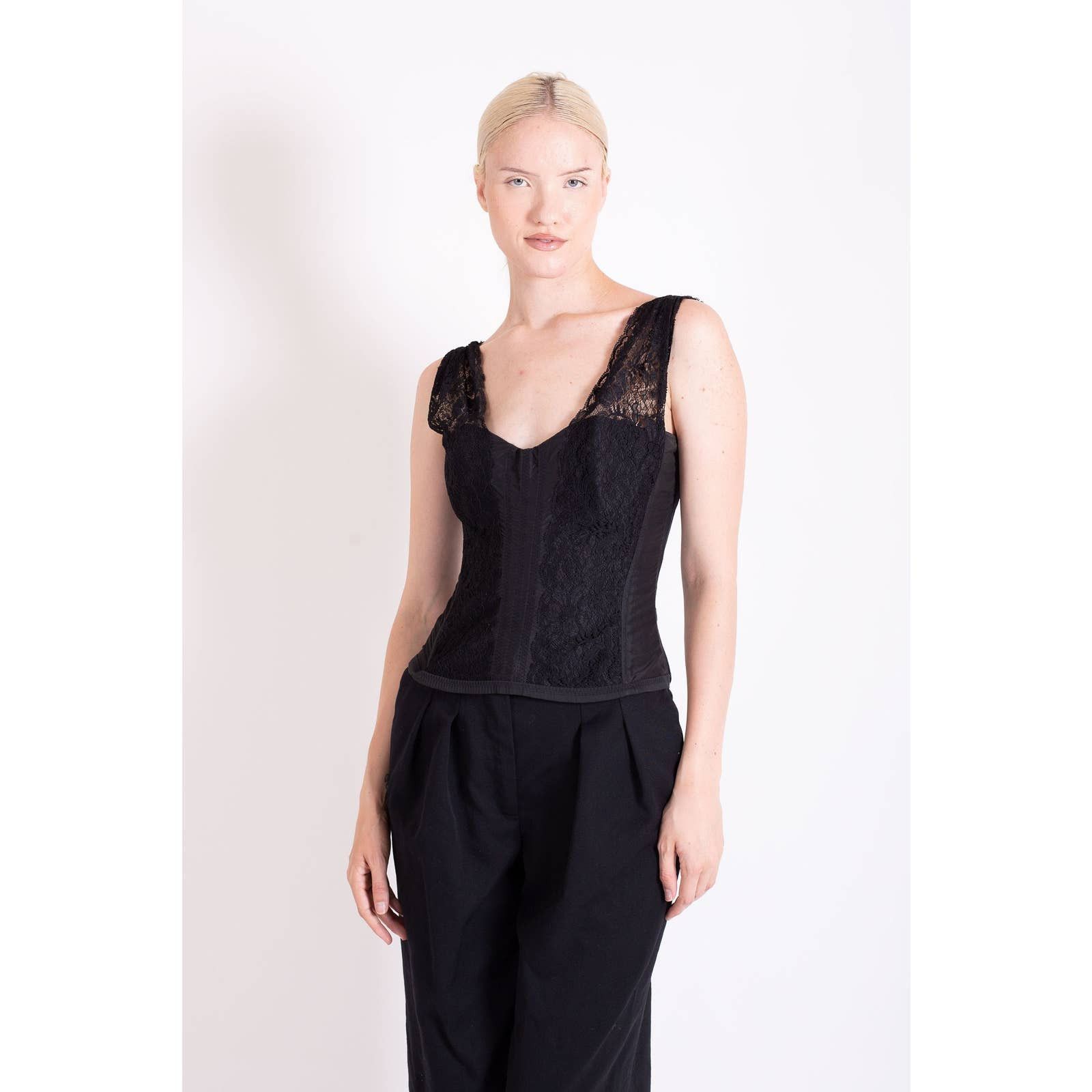 Vintage La Perla 1990s Black Lace Paneled Bustier