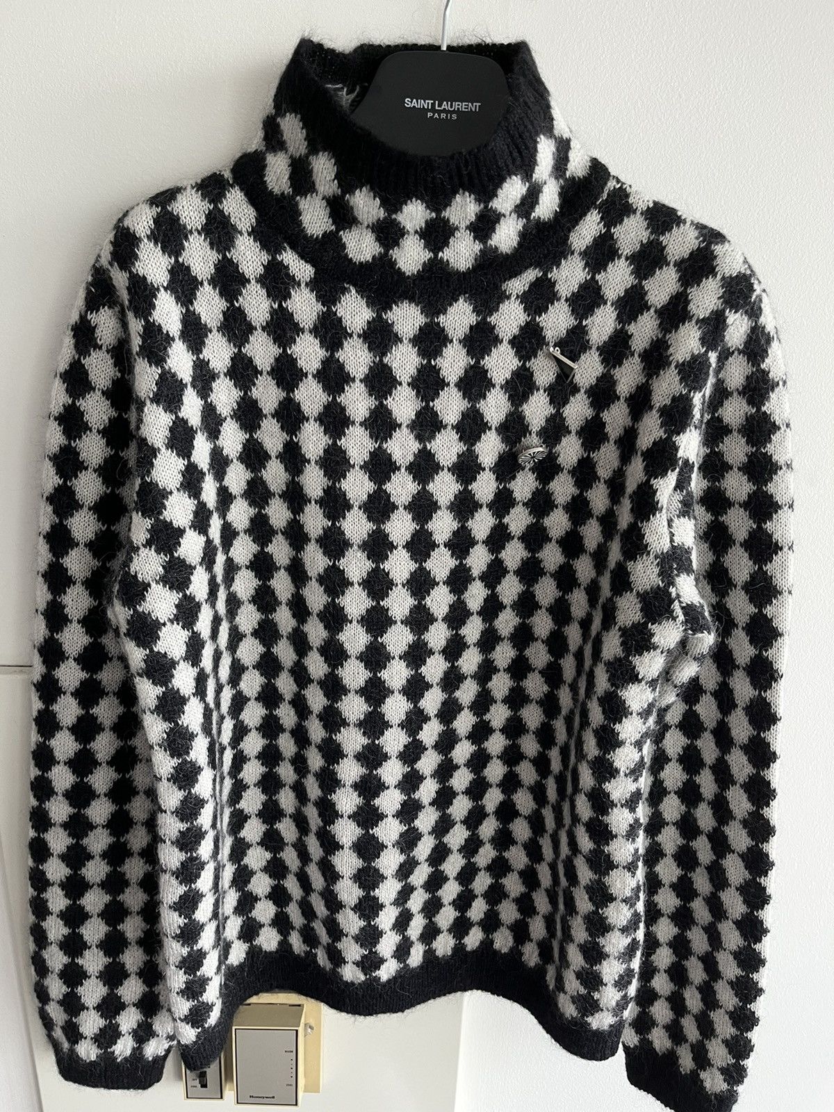 Hedi Slimane × Saint Laurent Paris × Yves Saint Laurent Rare Super Runway Brand New Los Angles Chess Sweater Size US L / EU 52-54 / 3 - 22 Thumbnail